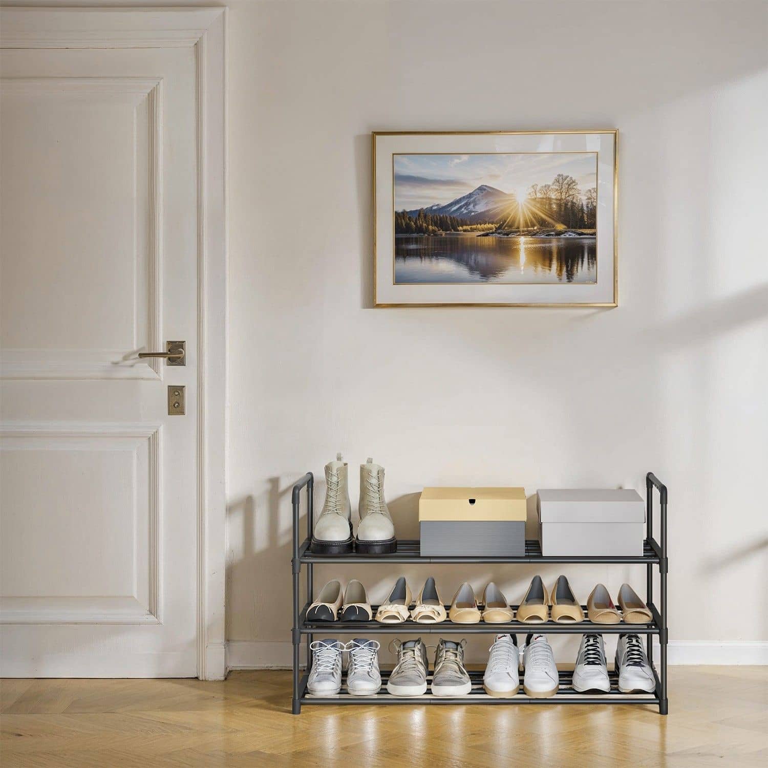 Schuhregal mit 3 Ebenen, Schuhständer aus Metall, Schuhaufbewahrung Schuhregal mit 3 Ebenen, Schuhständer aus Metall, Schuhaufbewahrung