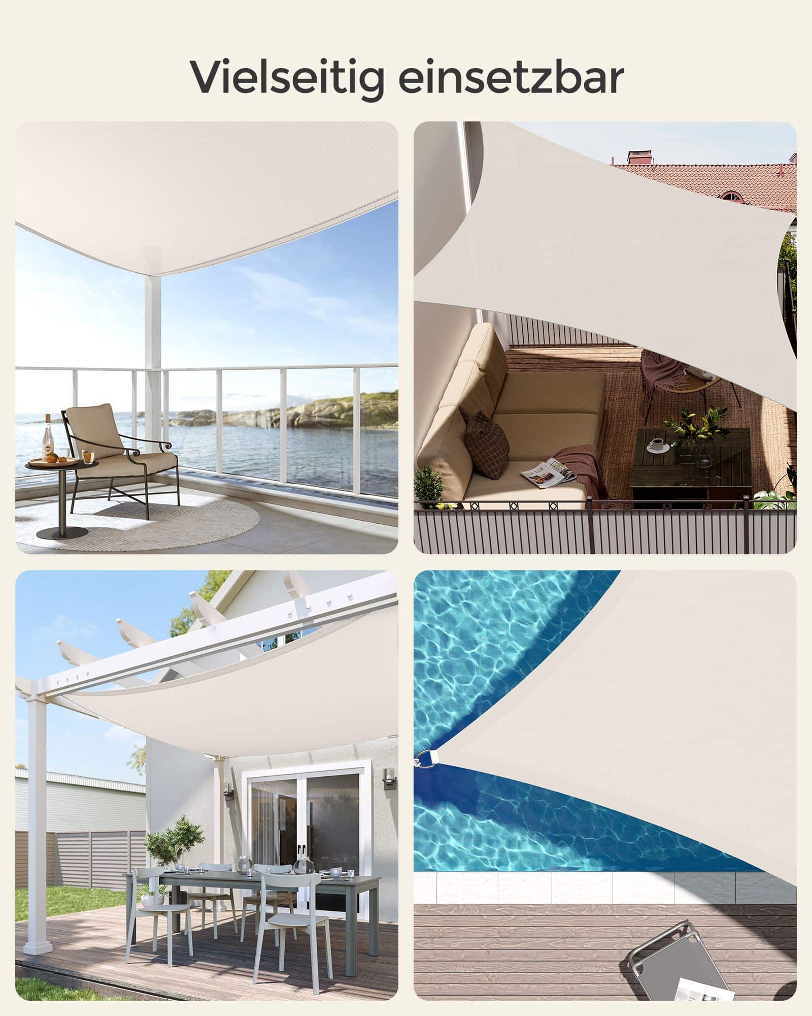 Sonnenschutz aus HDPE-Gewebe 4 x 4 m quadratisch-GSS44IVV1 Sonnenschutz aus HDPE-Gewebe 4 x 4 m quadratisch-GSS44IVV1