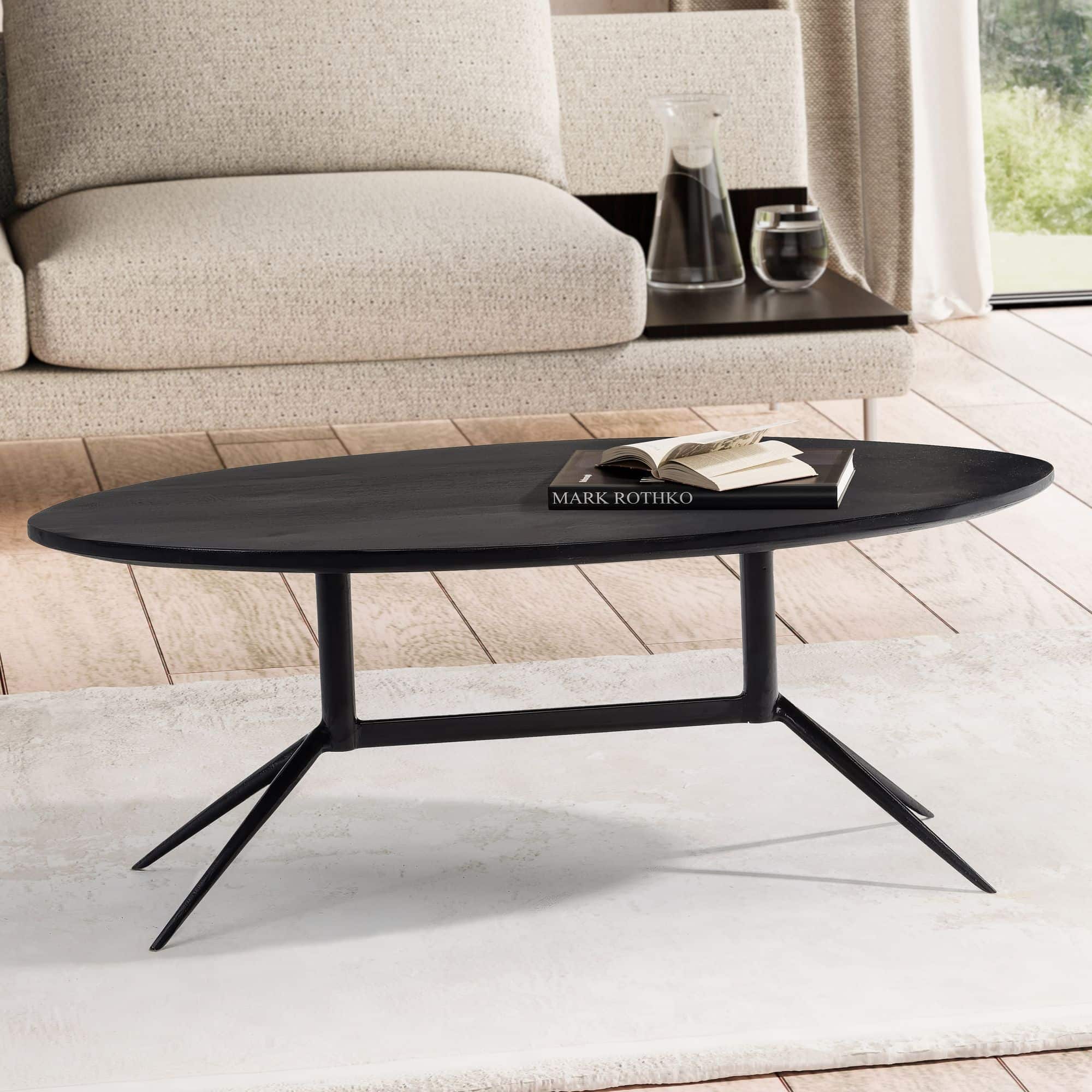 Couchtisch 90x50x35 cm Mango Massivholz Metall Schwarz Sofatisch Oval Couchtisch 90x50x35 cm Mango Massivholz Metall Schwarz Sofatisch Oval