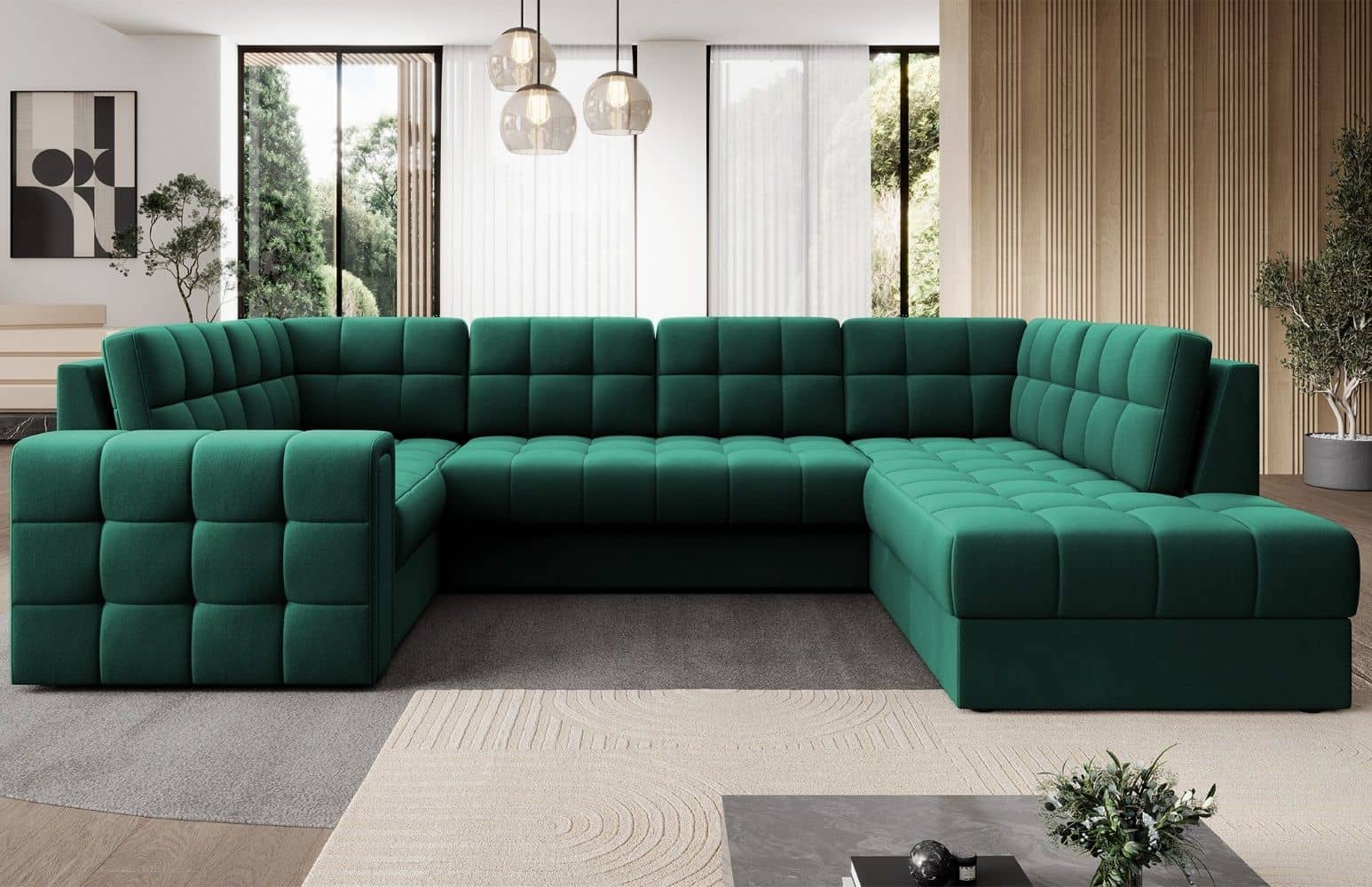 Wohnlandschaft Blewett Dunkelgrün Lukso mit Schlaffunktion Wohnlandschaft Blewett Dunkelgrün Lukso mit Schlaffunktion