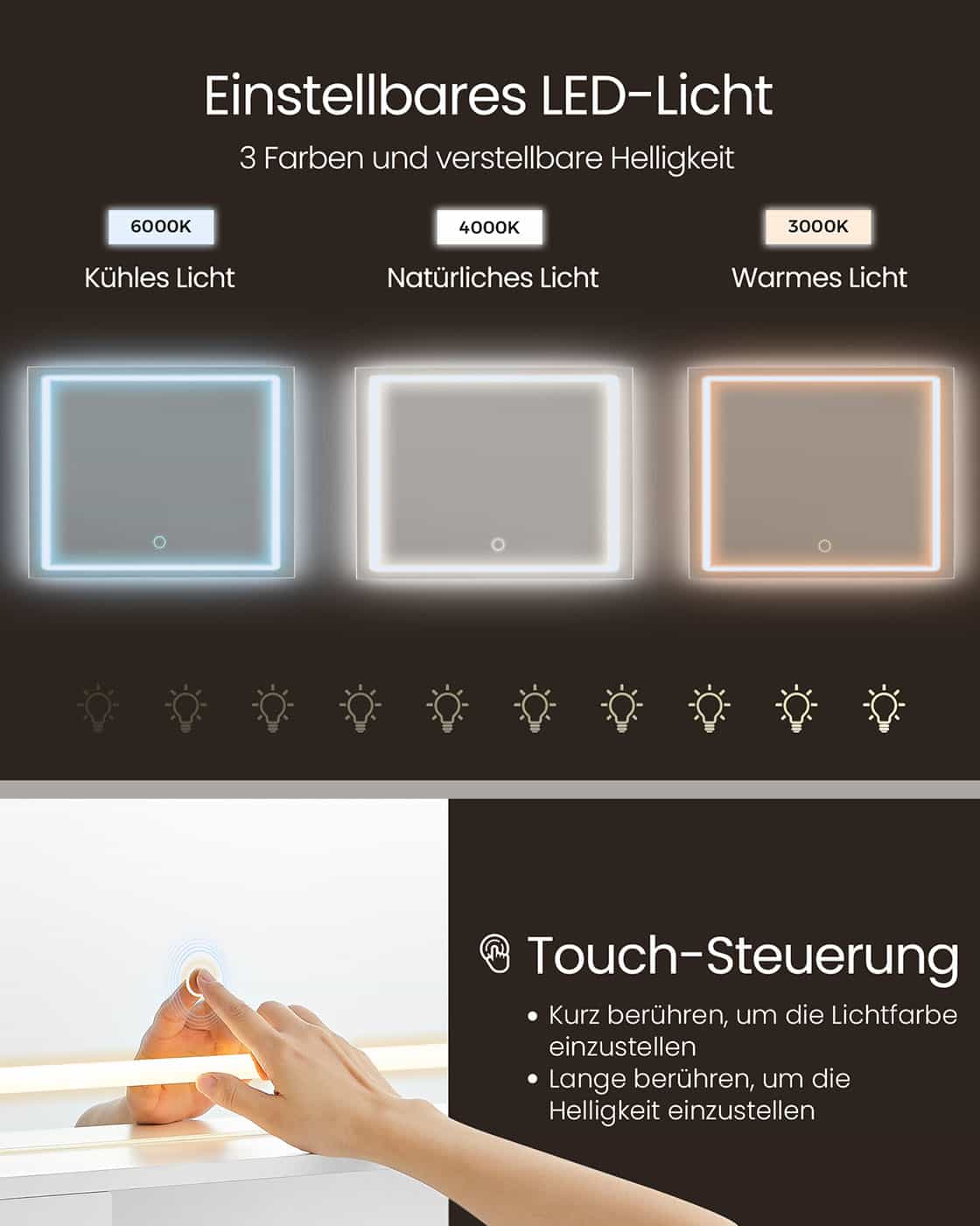 Schminktisch mit LED-Beleuchtung 110 cm breit Schminktisch mit LED-Beleuchtung 110 cm breit