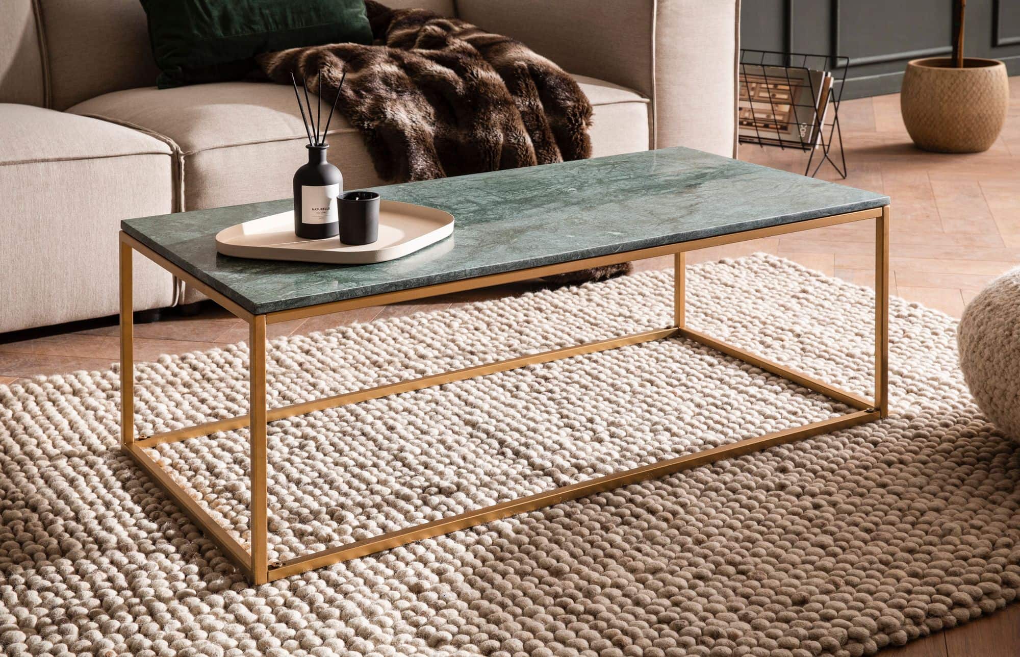 Couchtisch Echter Marmor Grün 100x50x35 cm Sofatisch Metall Gold Couchtisch Echter Marmor Grün 100x50x35 cm Sofatisch Metall Gold