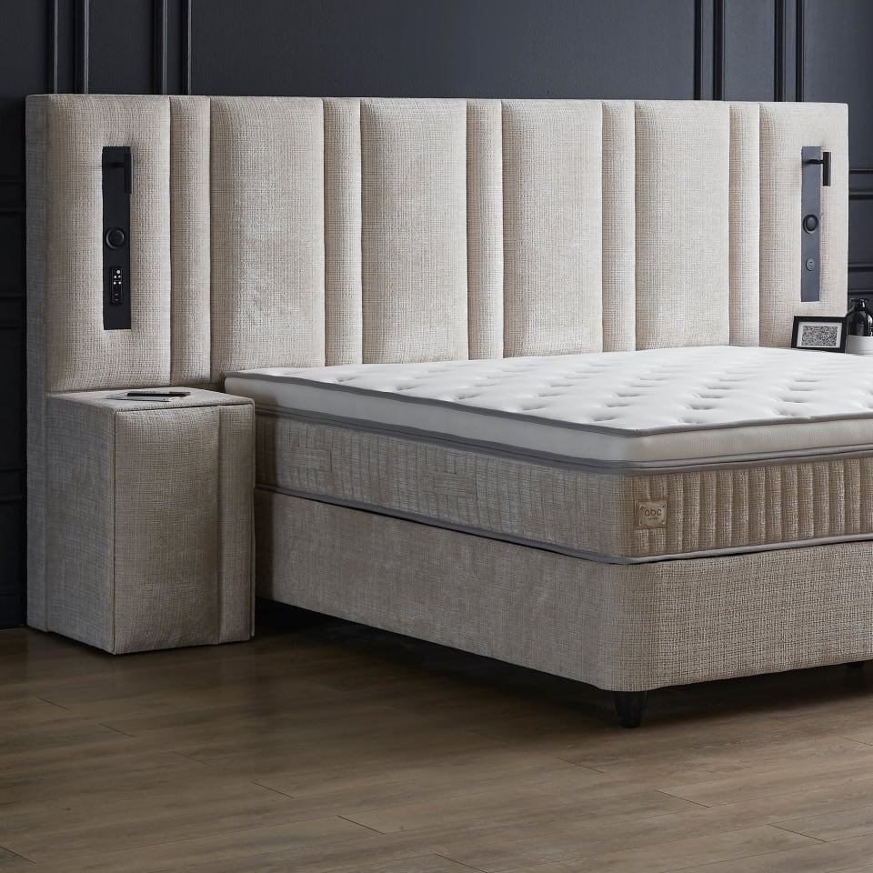 Riviera-5 ABC Bedding Boxspringbett Riviera: Luxuriöser Schlaf in Creme und Mikrofaser