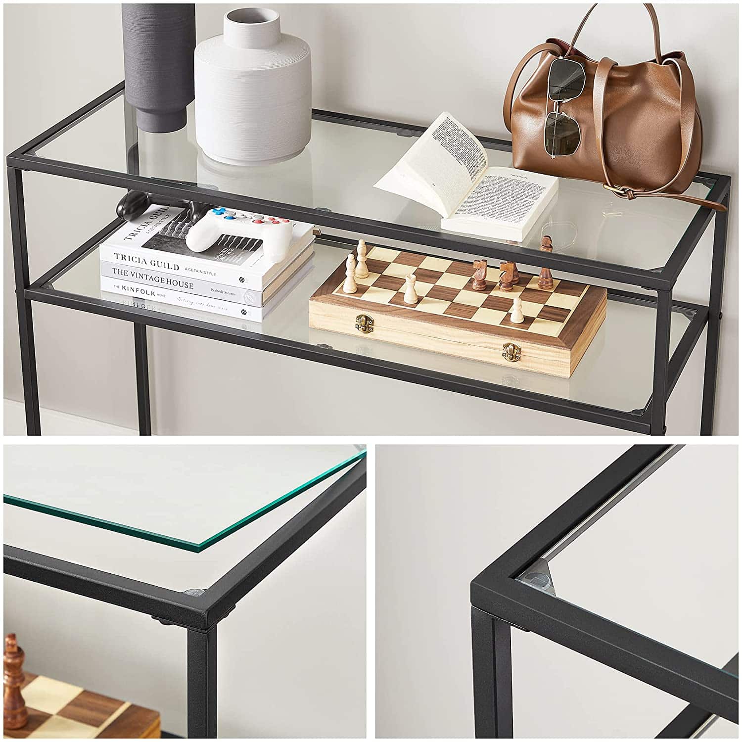 LGT025B01-6 Konsolentisch mit 2 Ablagen Schwarz