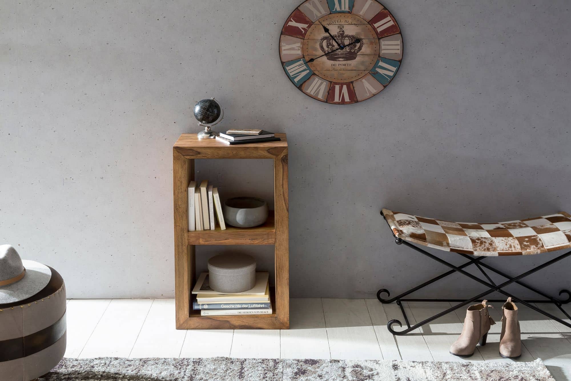 Standregal Massivholz Sheesham 88cm hoch 2 Böden Design Holz-Regal Naturprodukt Beistelltisch Landhaus-Stil Standregal Massivholz Sheesham 88cm hoch 2 Böden Design Holz-Regal Naturprodukt Beistelltisch Landhaus-Stil