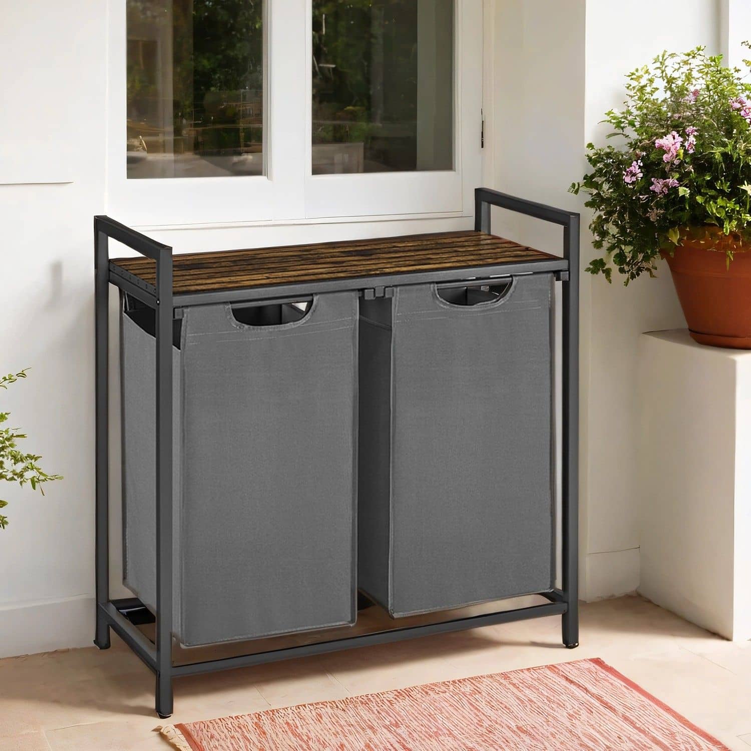 Wäschekorb 2 Fächer, Wäschesammler mit Ablage, Wäschebox Wäschekorb 2 Fächer, Wäschesammler mit Ablage, Wäschebox