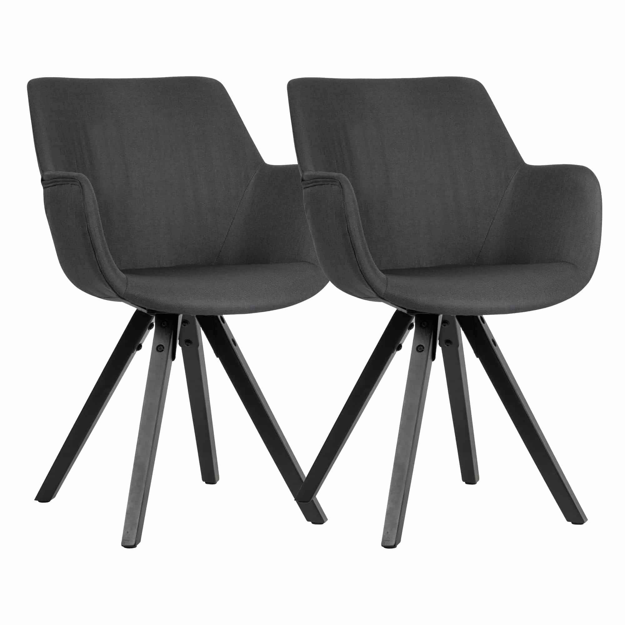 53484-WOHNLING-Esszimmerstuhl-2er-Set-Schwarz-mit-Armlehnen-mit-schwarzen-Beinen-Stoff-Kuechenstuehle-Modern-mit-schwarzen-Beinen-Schalenstuhl-Gepolstert-polster-stuhl-design-er-ge Esszimmerstuhl 2er Set Schwarz mit Armlehnen mit schwarzen Beinen