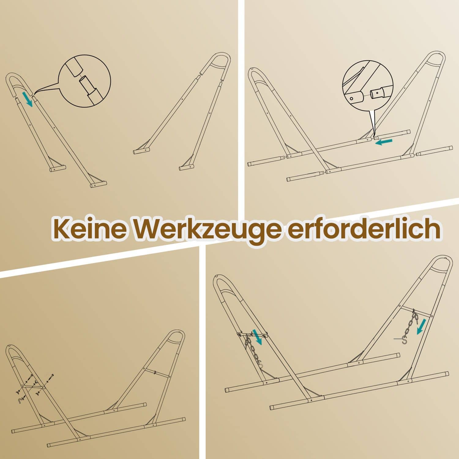 Hängematte mit Gestell, 210 x 150 cm, Doppelhängematte auf 5 verschiedene Höhen verstellbar Hängematte mit Gestell, 210 x 150 cm, Doppelhängematte auf 5 verschiedene Höhen verstellbar