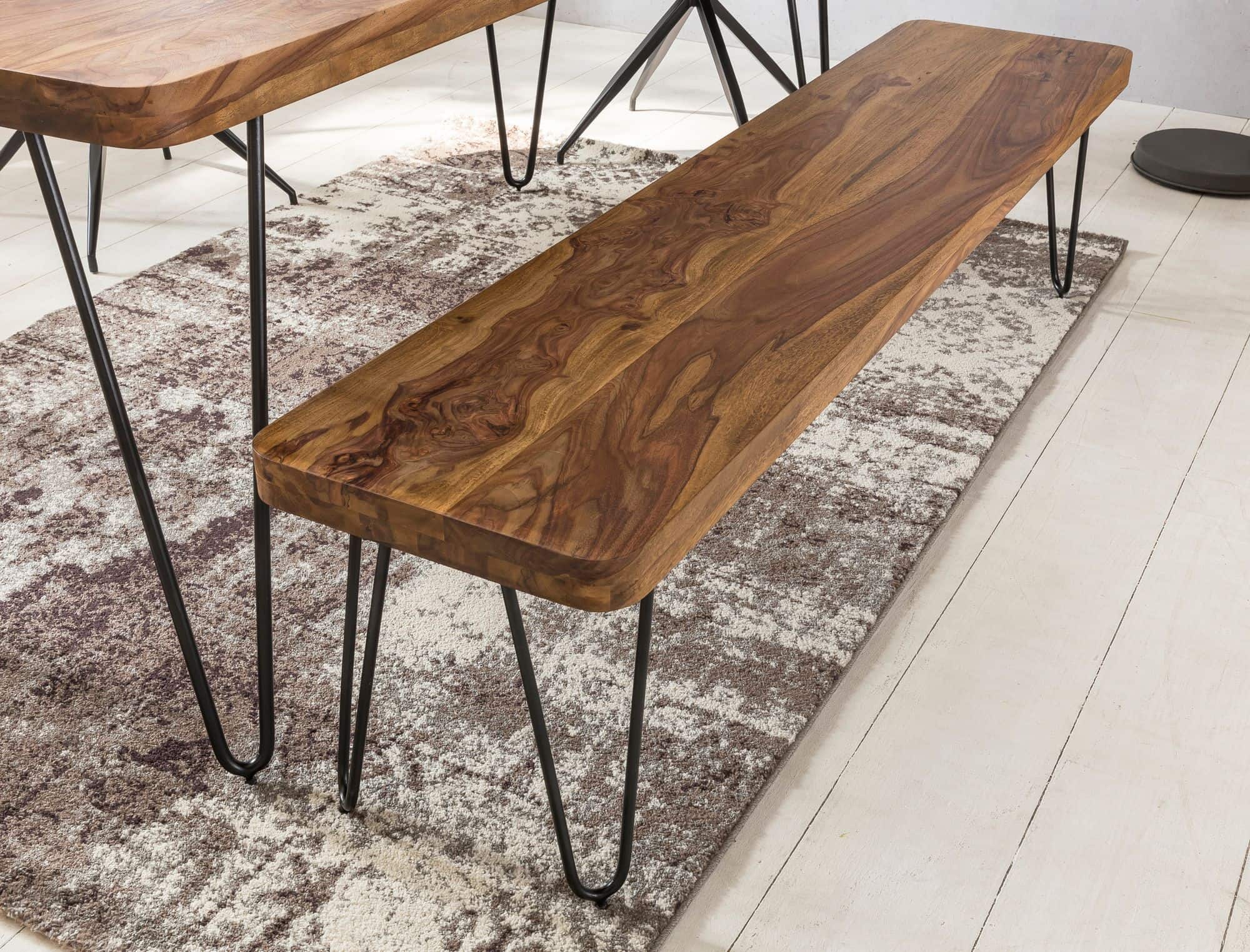 38504-WOHNLING-Esszimmer-Sitzbank-BAGLI-Massiv-Ho_1 Esszimmer Sitzbank BAGLI Massiv-Holz Sheesham 160 x 45 x 40 cm Holz-Bank Natur-Produkt Küchenbank im Landhaus-Stil