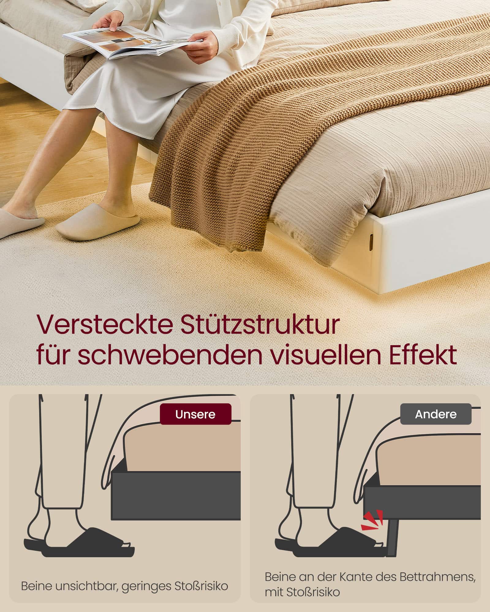 Bettgestell mit LED-Beleuchtung und Ladestation 140 x 200 cm Bettgestell mit LED-Beleuchtung und Ladestation 140 x 200 cm