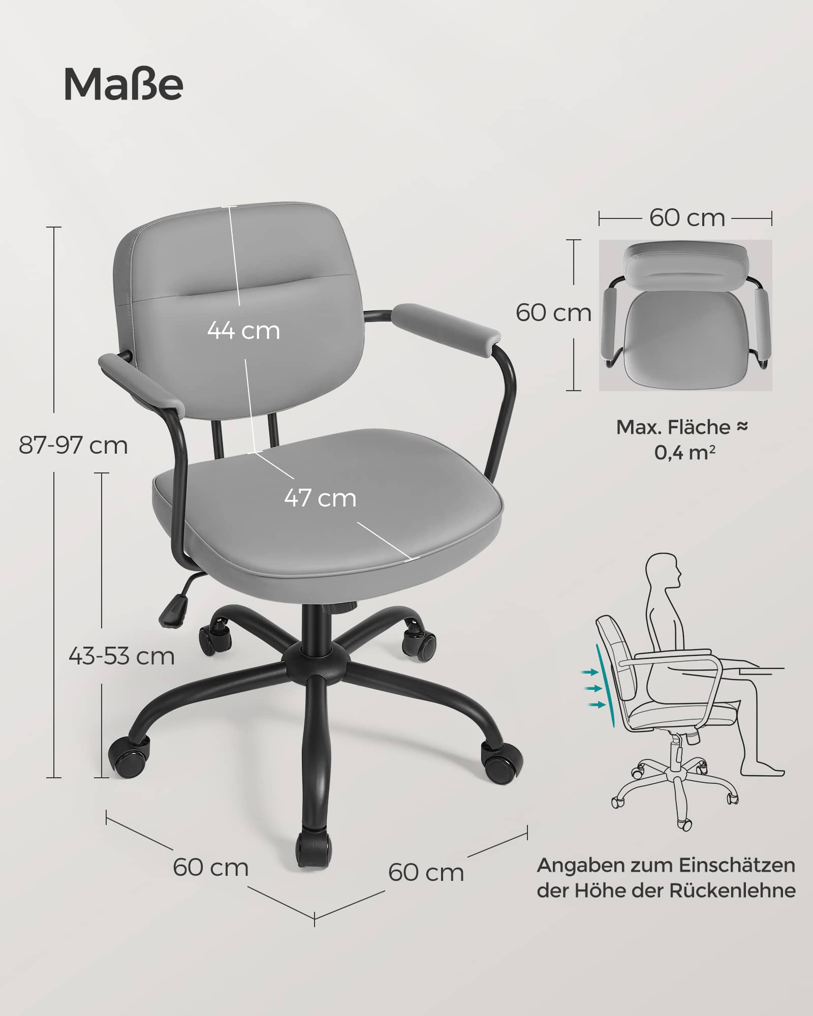 Bürostuhl aus PU mit Armlehnen taubengrau Bürostuhl aus PU mit Armlehnen taubengrau