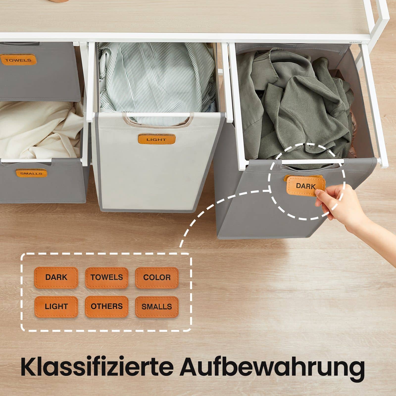 Wäschekorb 4 Fächer naturbeige-taubengrau-cremeweiß Wäschekorb 4 Fächer naturbeige-taubengrau-cremeweiß