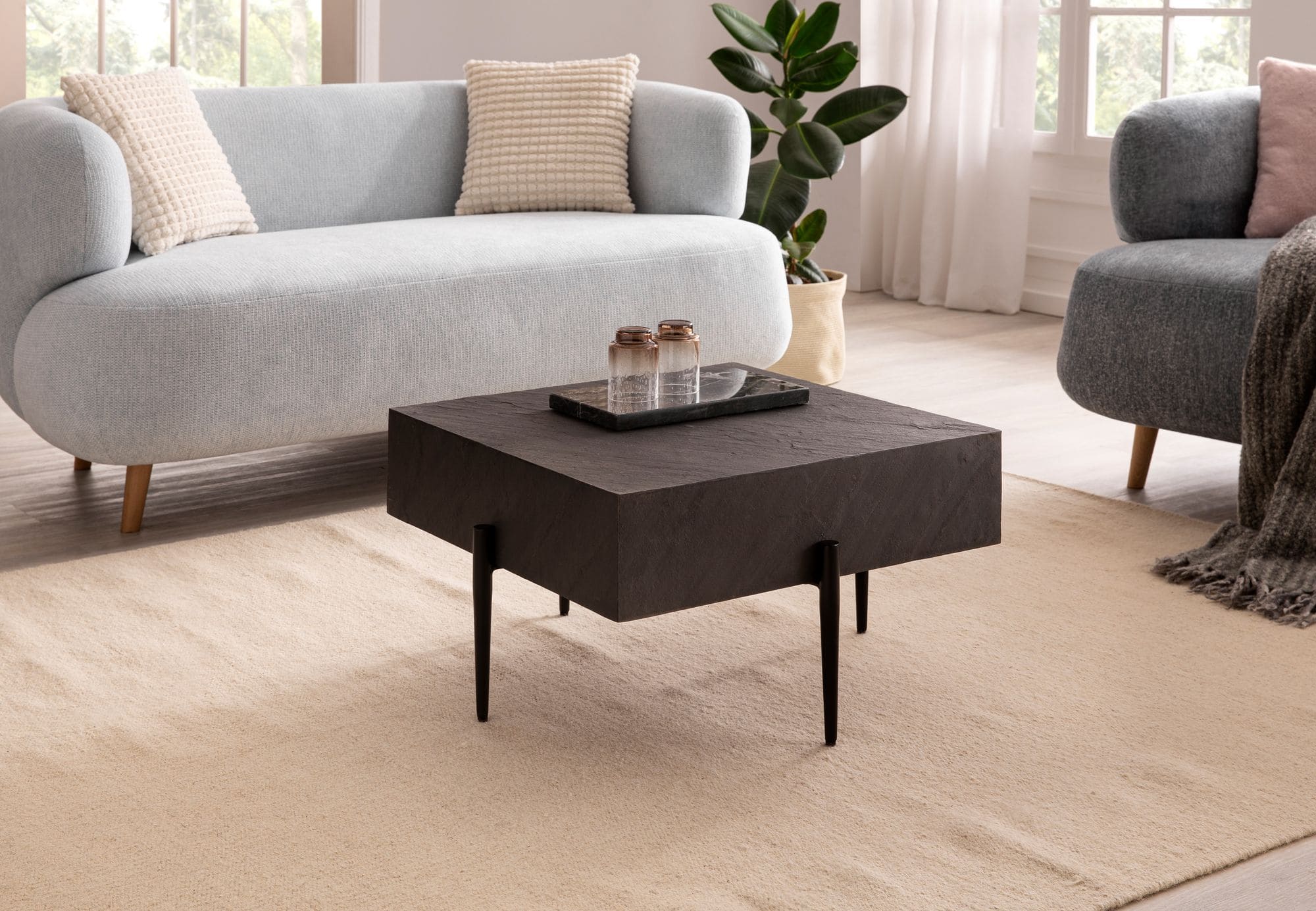 Couchtisch 64x64x35 cm Steinoptik / Metall Sofatisch Anthrazit Quadratisch Couchtisch 64x64x35 cm Steinoptik / Metall Sofatisch Anthrazit Quadratisch