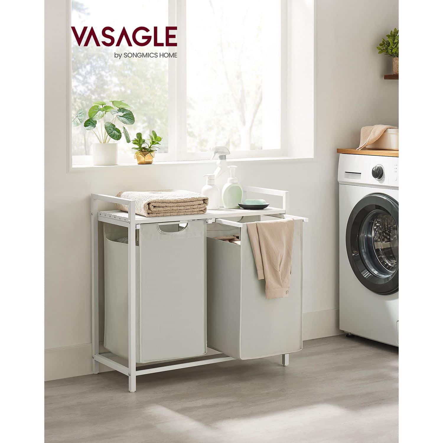 Wäschekorb 2 x 46 L mit 1 Ablage weiß-B34BLH201W01 Wäschekorb 2 x 46 L mit 1 Ablage weiß-B34BLH201W01
