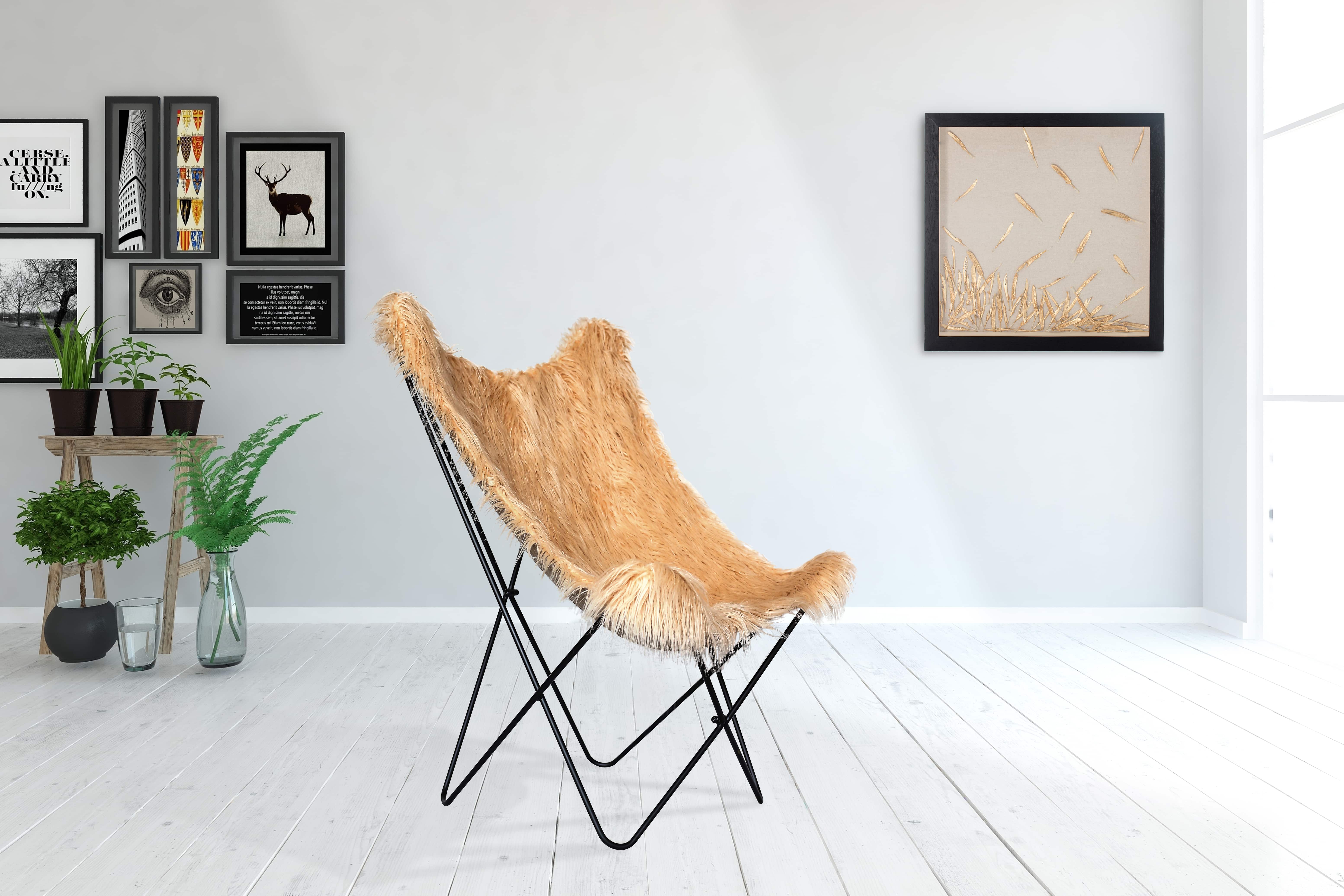 Schmetterling-Stuhl Lynn 110 – Kunstfell Braun/Beige 71×104×75 cm Schmetterling-Stuhl Lynn 110 – Kunstfell Braun/Beige 71×104×75 cm