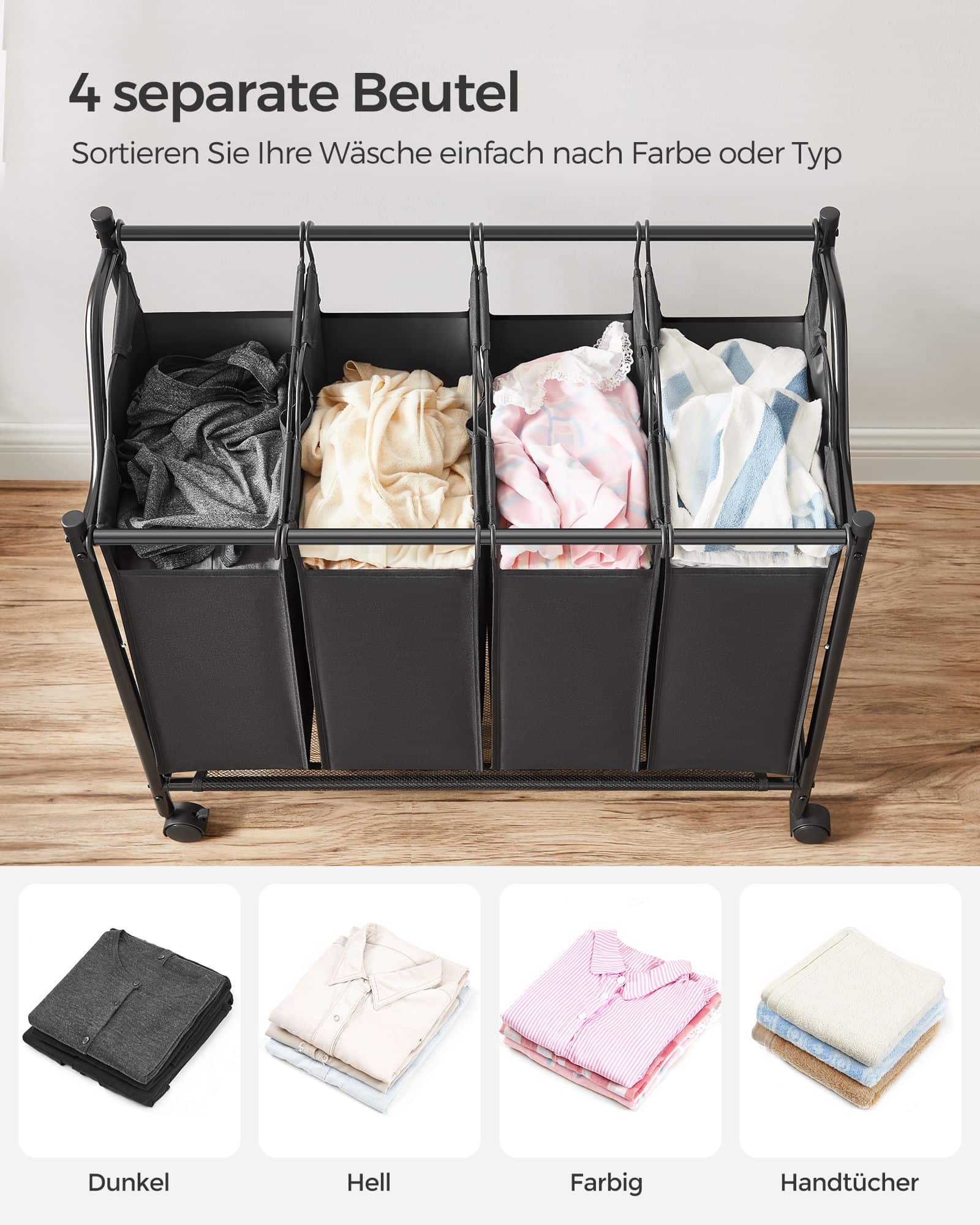 Wäschesortierer 4 Fächer Schwarz-B34LSF005 Wäschesortierer 4 Fächer Schwarz-B34LSF005