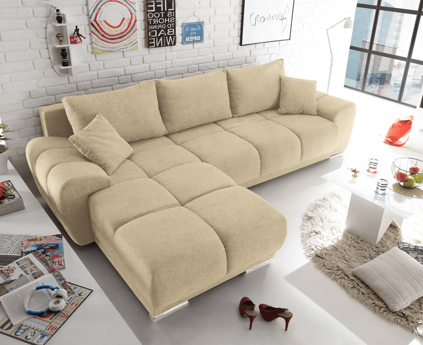 Ed Exciting Design Sofa Anton mit Schlaffunktion & Bettkasten in verschiedenen Farben erhältlich Luxus-Webstoff Flachgewebe beidseitig montierbar Ed Exciting Design Sofa Anton mit Schlaffunktion & Bettkasten in verschiedenen Farben erhältlich Luxus-Webstoff Flachgewebe beidseitig montierbar