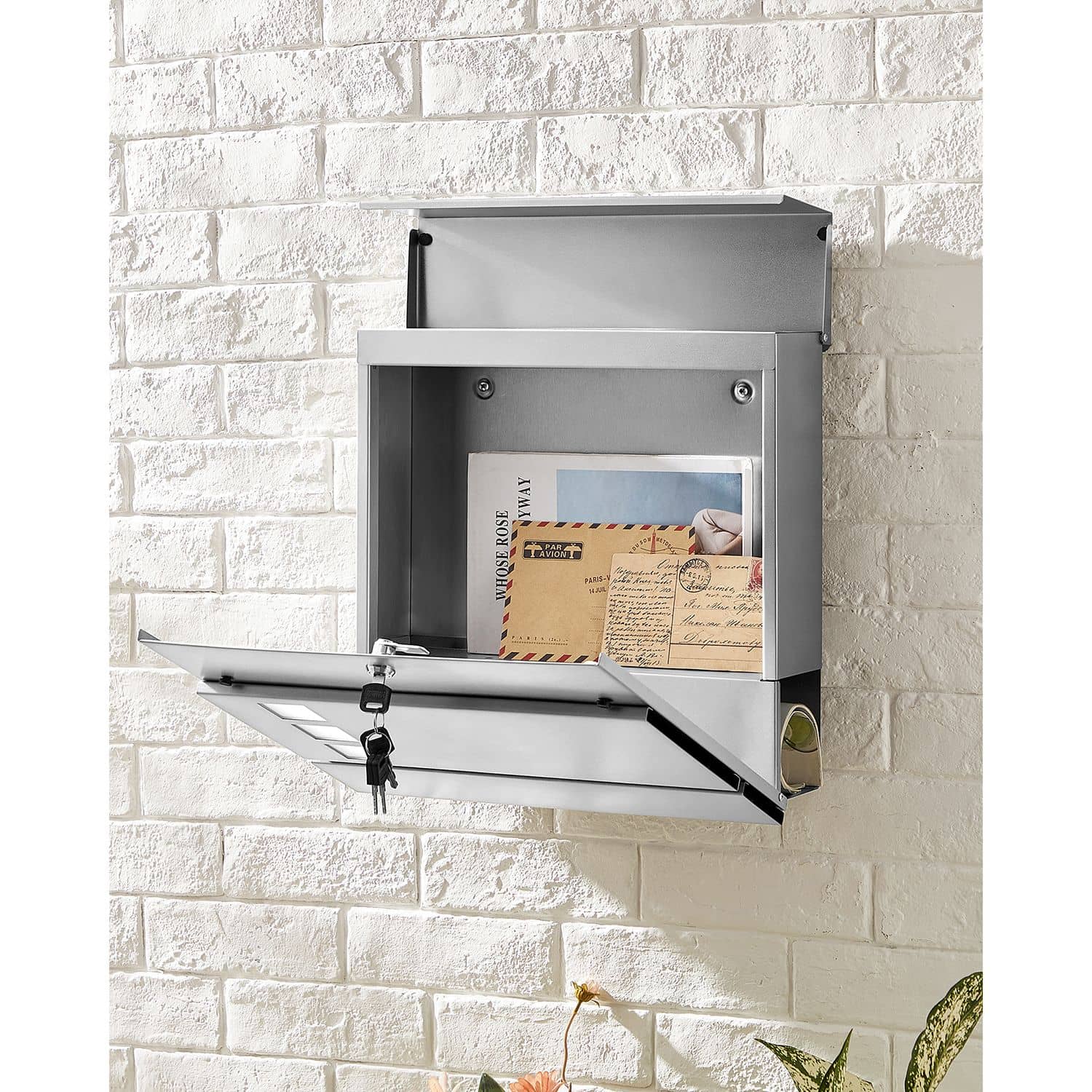Wandbriefkasten mit Zeitungsfach silbern-GMB052S02 Wandbriefkasten mit Zeitungsfach silbern-GMB052S02