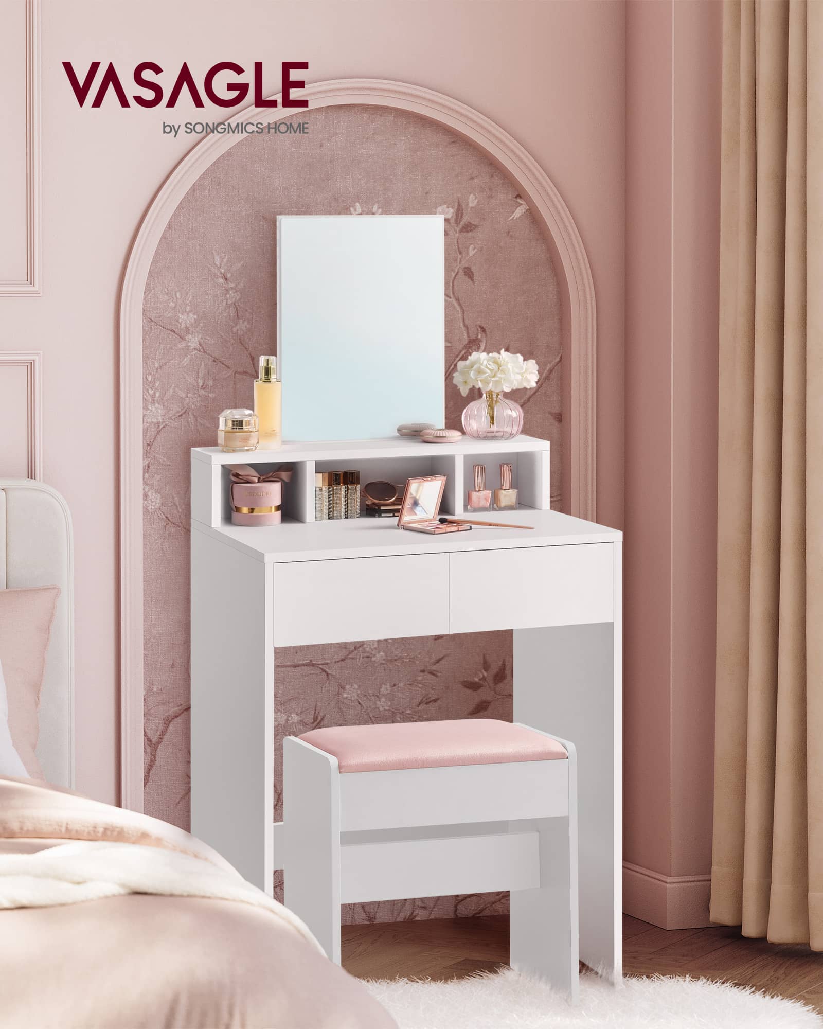 Schminktisch mit Spiegel und 2 Schubladen weiß Schminktisch mit Spiegel und 2 Schubladen weiß