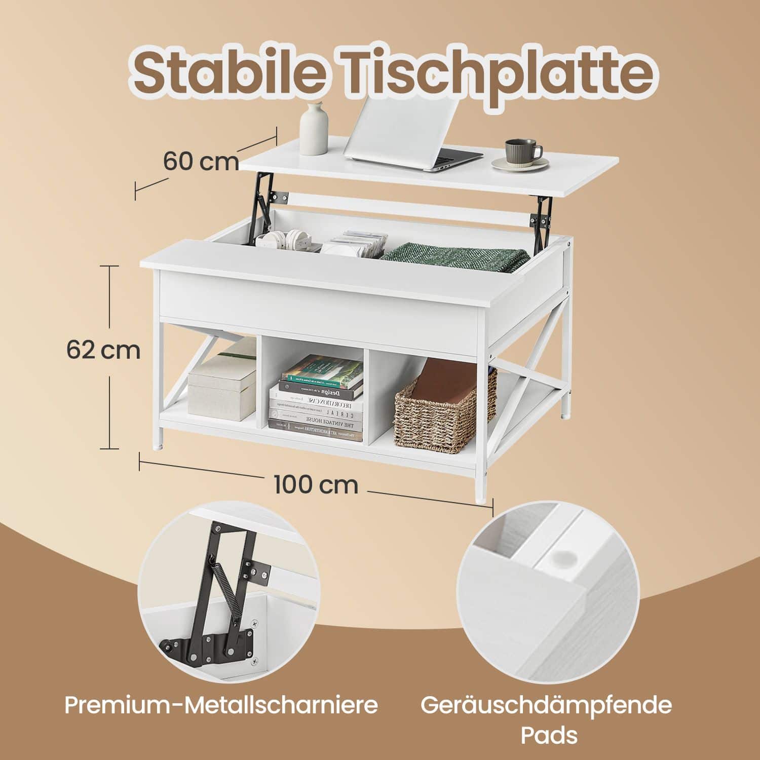 Couchtisch, höhenverstellbare Tischplatte, Kaffeetisch