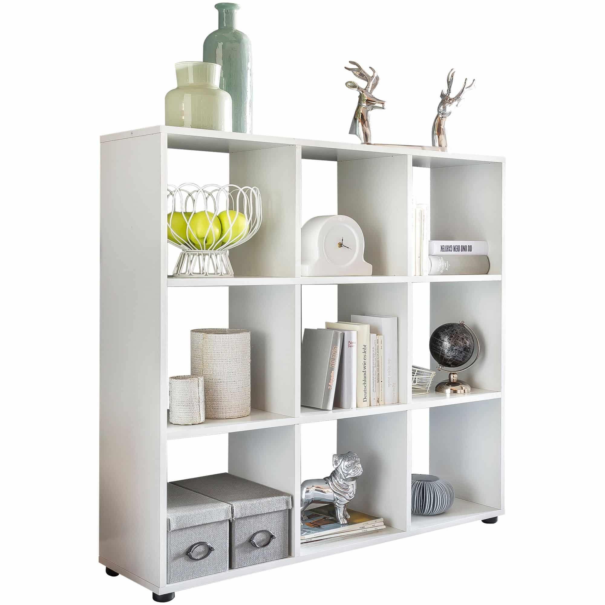 45769-WOHNLING-Design-Buecherregal-ZARA-mit-9-Faechern-Weiss-108-x-104-x-29-cm-Standregal-Holz-Regal-freistehend-Ordnerregal-Raumteiler-Wuerfel-Regal-modern-Offenes-Aufbewahrungsre Design Bücherregal mit 9 Fächern Weiß 108 x 104 x 29 cm