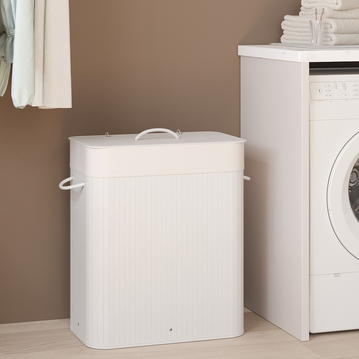 Wäschekorb 100 L Bambus Weiß Wäschekorb 100 L Bambus Weiß