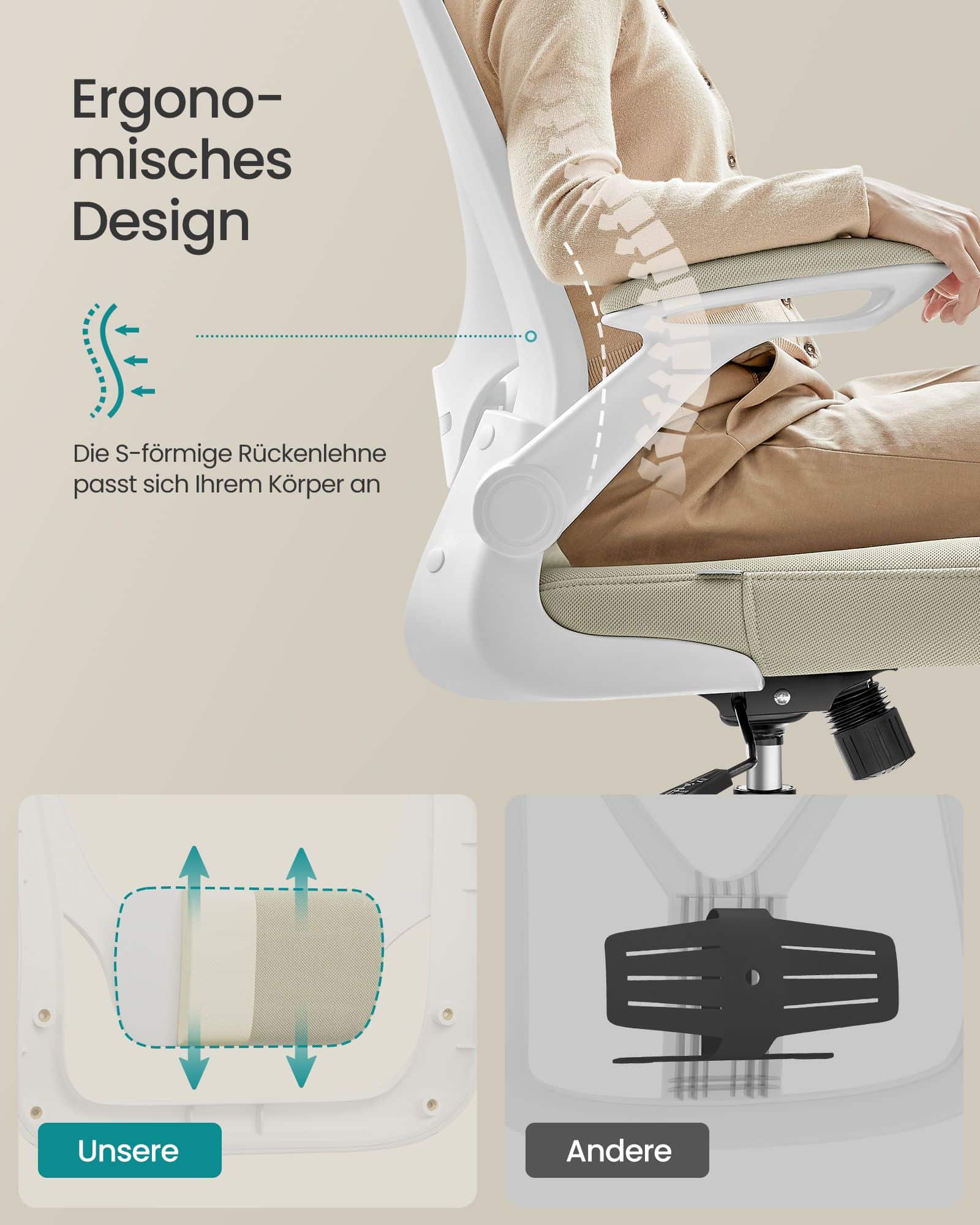 Bürostuhl ergonomisch mit Mesh cappuccinobeige