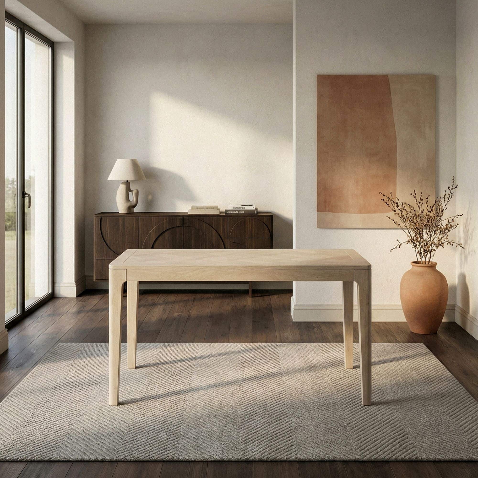 Esstisch Massivholz Mango 120x60 cm white wash - Rechteckiger Esszimmertisch Holz - Küchentisch modern für 6 Personen - Stabiler Holztisch - Tisch für Esszimmer Bistrotisch Handmade