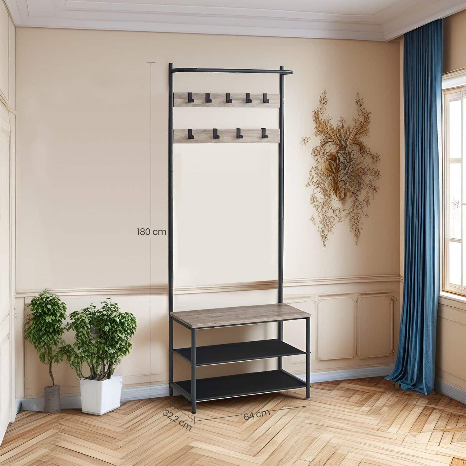 Garderobenständer, Garderobe mit Schuhbank, Kleiderständer Garderobenständer, Garderobe mit Schuhbank, Kleiderständer