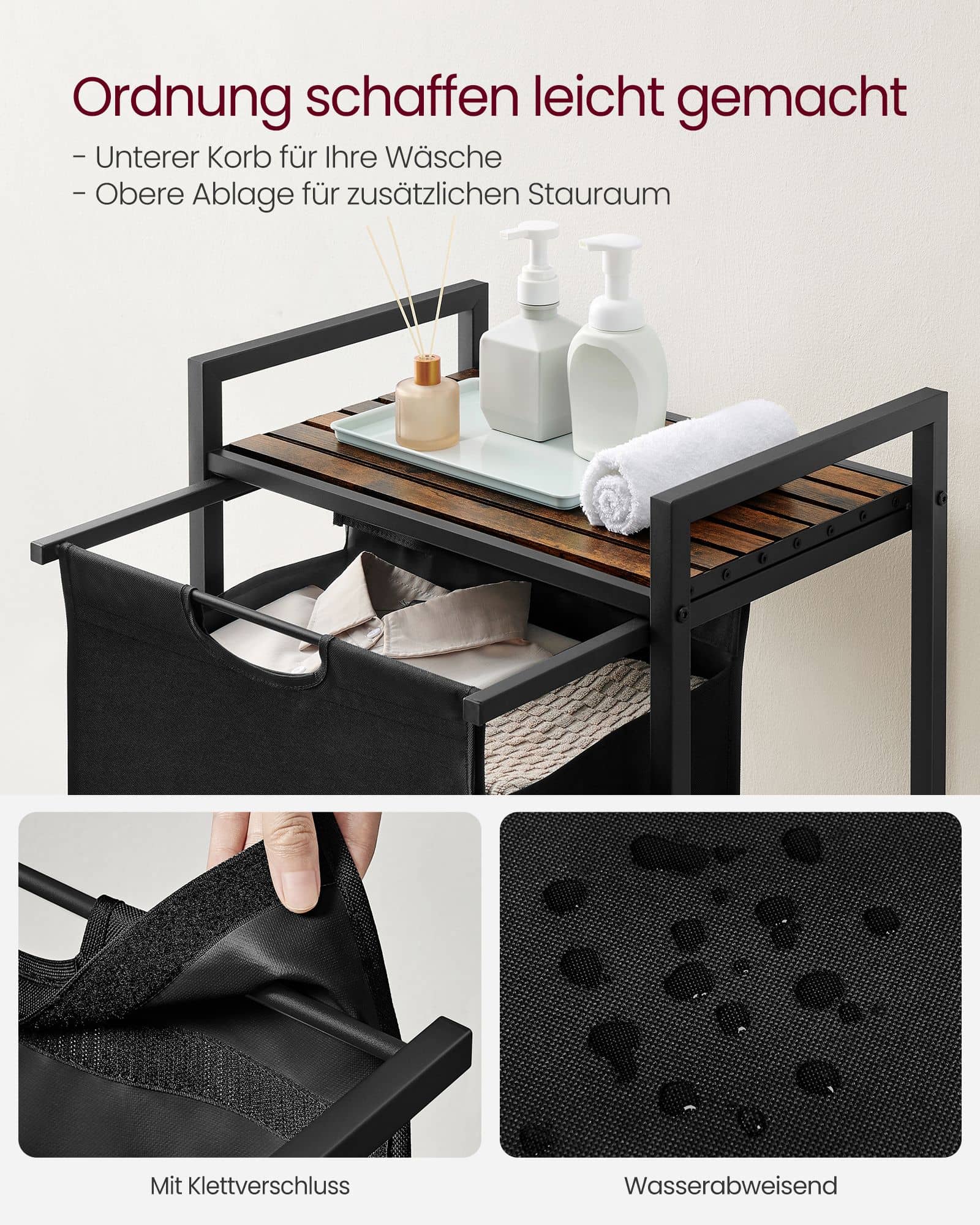 Wäschesammler mit Ablage vintagebraun-schwarz