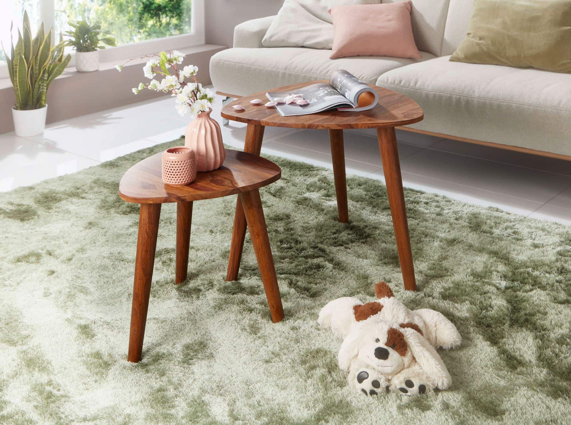 Design Satztisch WL5.574 Sheesham Massivholz Beistelltisch 2er Set Klein Design Satztisch WL5.574 Sheesham Massivholz Beistelltisch 2er Set Klein