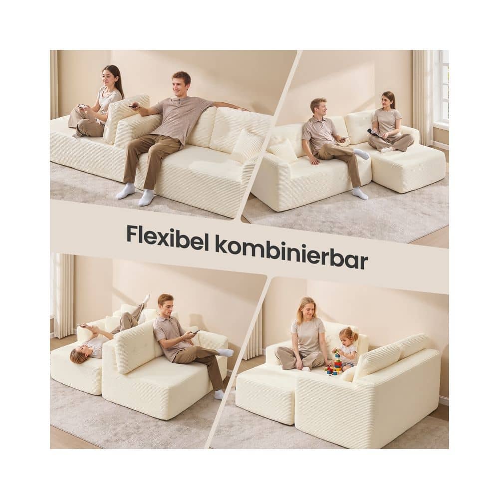Modulares Sofa 244 cm breit mit großer Chaiselongue rechts cremeweiß Modulares Sofa 244 cm breit mit großer Chaiselongue rechts cremeweiß