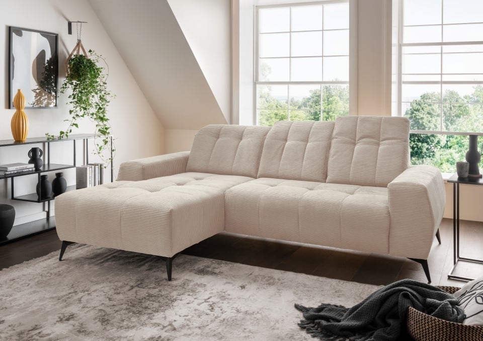 Ecksofa Sano von Benformato – Hochwertiges Cordsofa mit Elektrofunktion und verstellbaren Kopflehnen