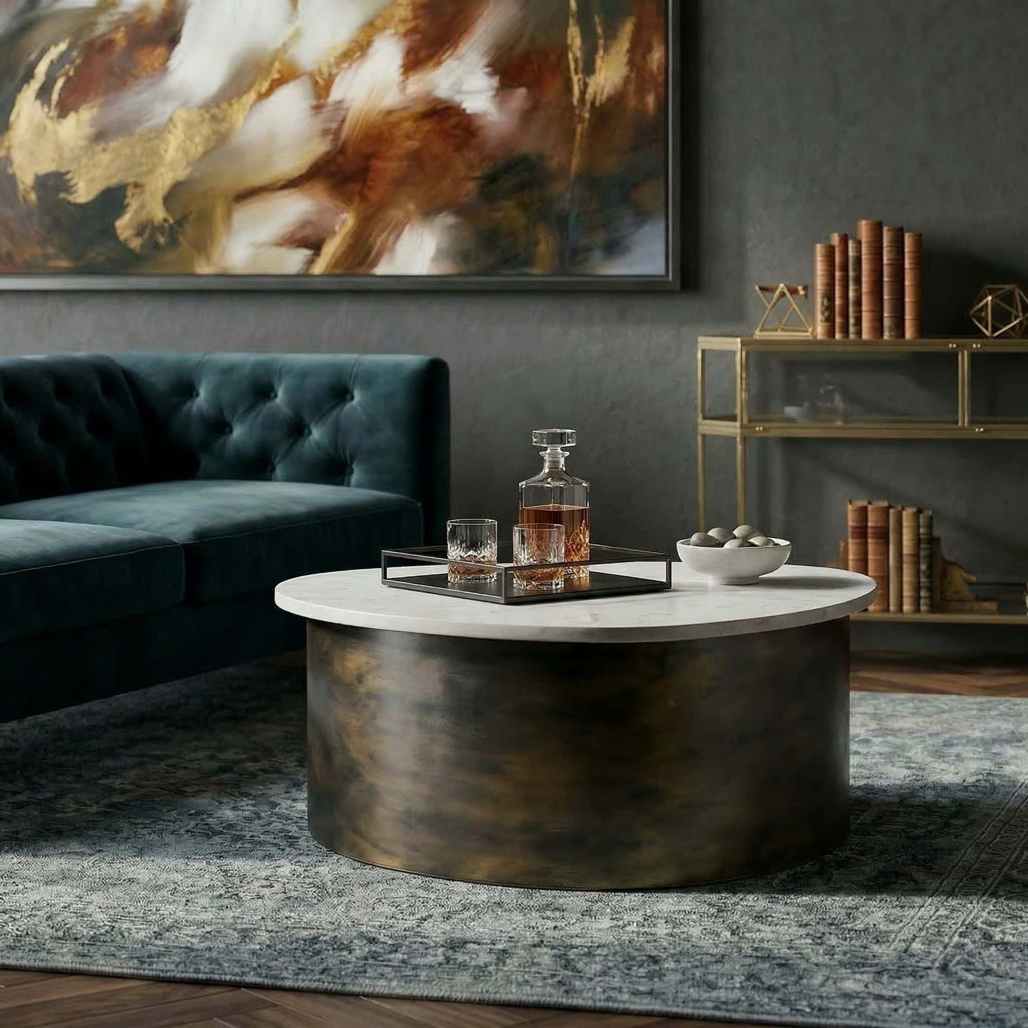 Couchtisch Gold 63cm mit weißer Marmor Tischplatte - Wohnzimmertisch Alu organische Form - Sofatisch Aluminium modern - Design Beistelltisch Metallgestell Handmade Couchtisch Gold 63cm mit weißer Marmor Tischplatte - Wohnzimmertisch Alu organische Form - Sofatisch Aluminium modern - Design Beistelltisch Metallgestell Handmade