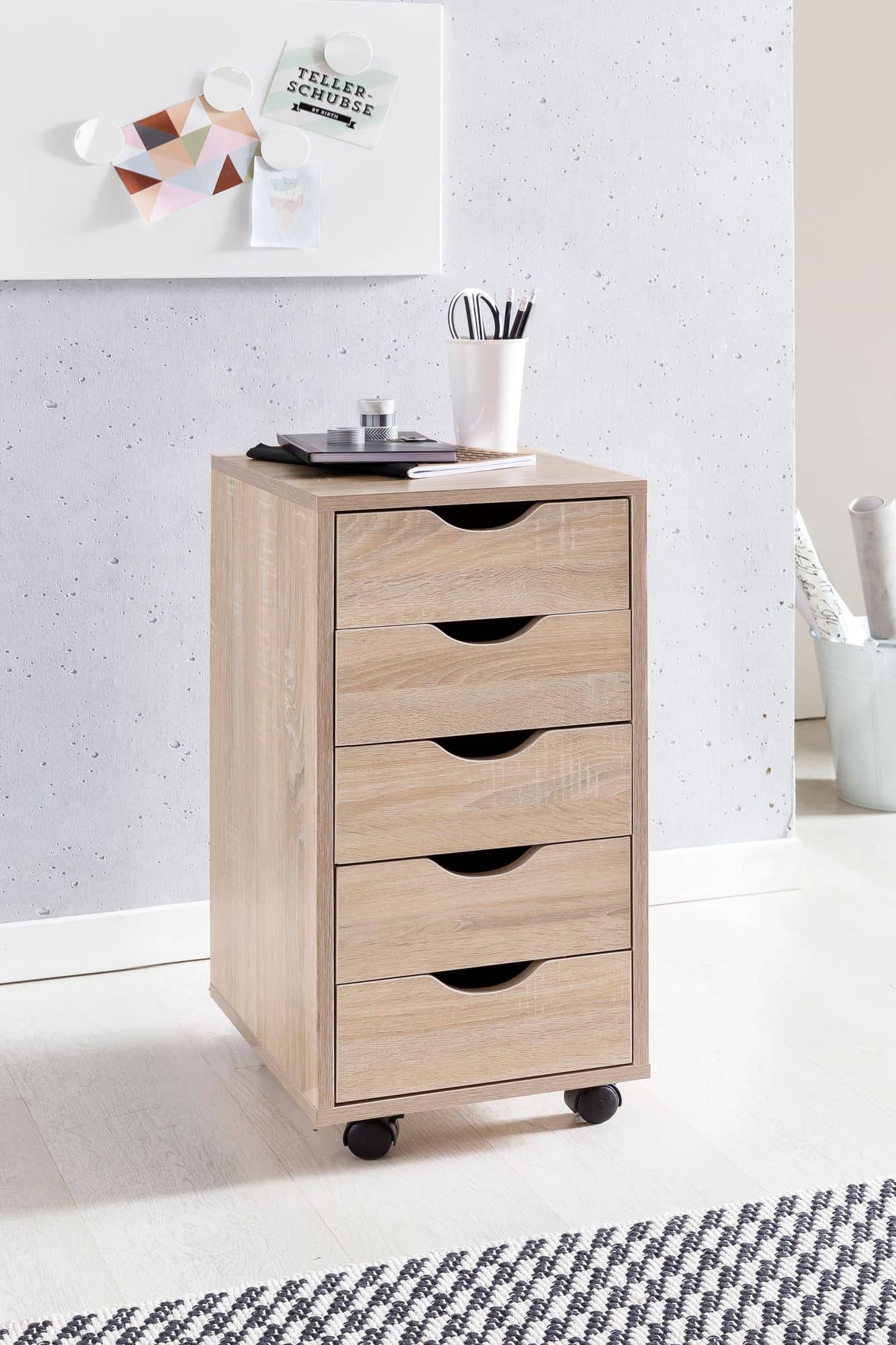 44714-WOHNLING-Rollcontainer-MINA-33-x-68-x-38-cm_4 Rollcontainer 33 x 64 x 38 cm MDF-Holz 5 Schubladen sonoma