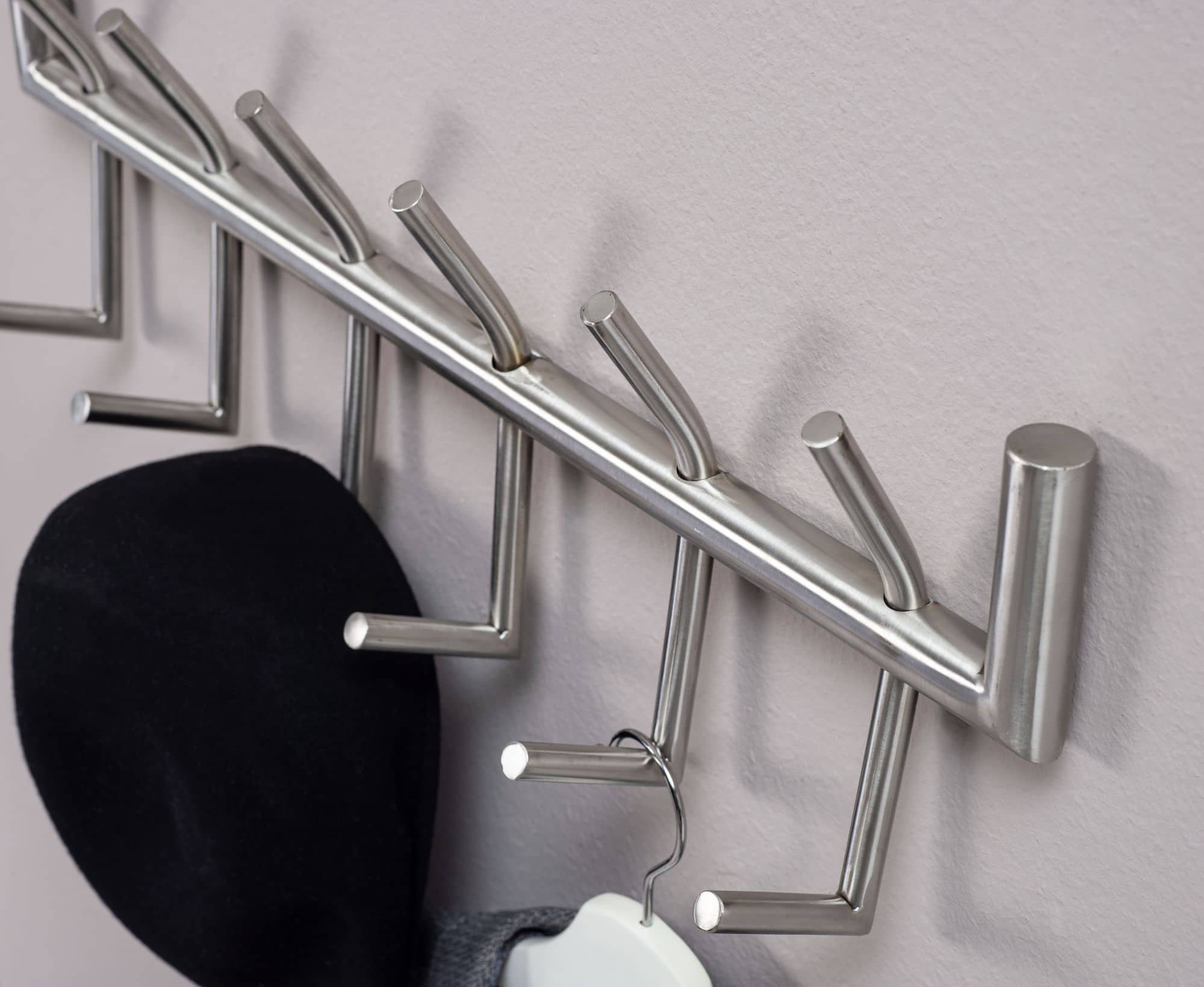 63399-WOHNLING-Garderobe-Stahl-Matt-60x10x20-cm-WL6-444-WL6-444_4 Wandgarderobe Metall Silber 60x19x10 cm Design Flurgarderobe Stahl