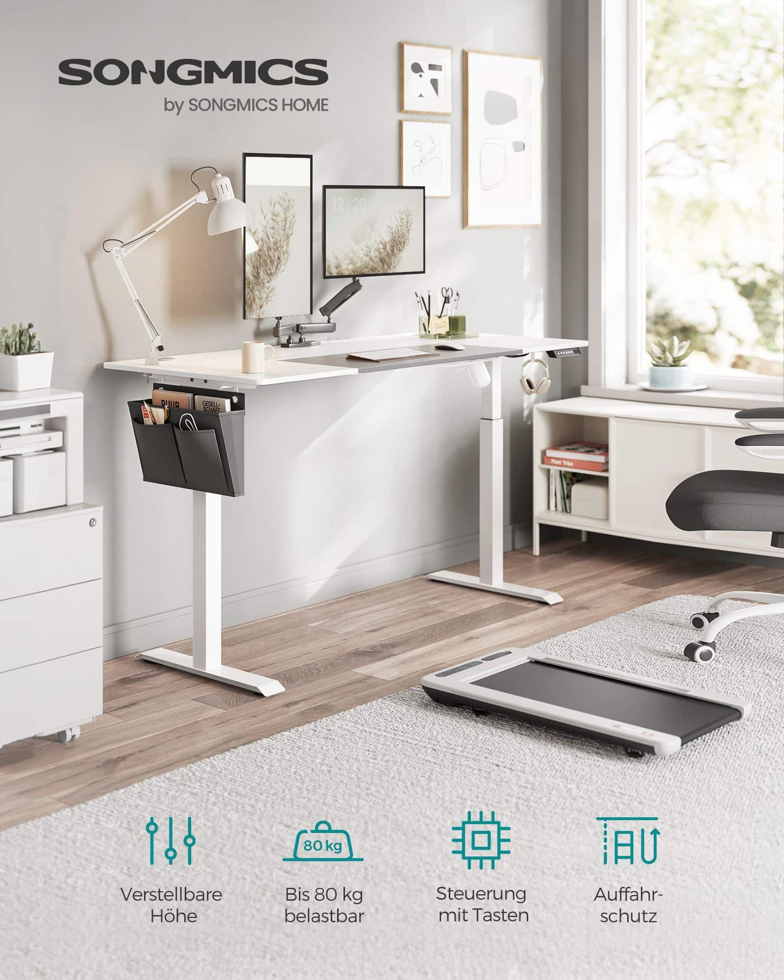 Höhenverstellbarer Schreibtisch elektrisch basisweiß-taubengrau