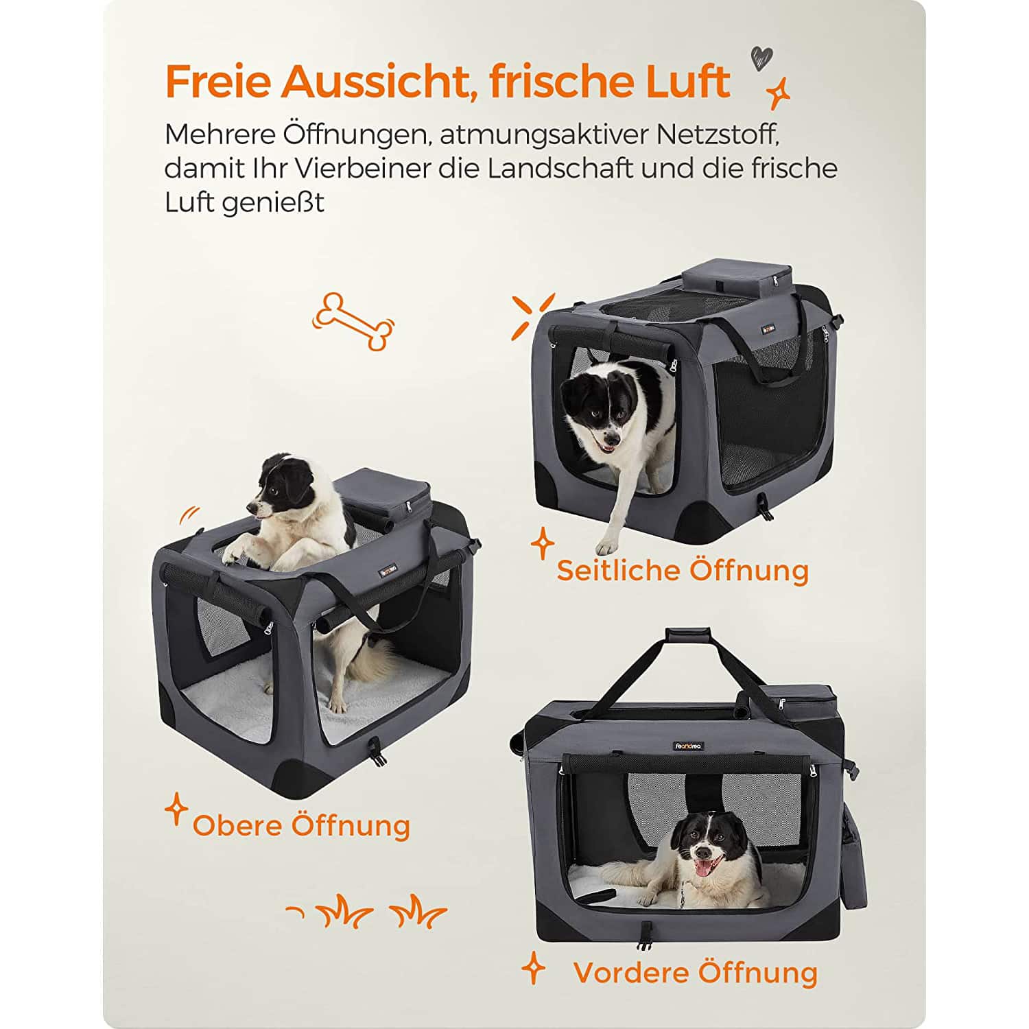 Hundebox faltbar 81 x 58 x 58 cm grau-PDC008G01 Hundebox faltbar 81 x 58 x 58 cm grau-PDC008G01