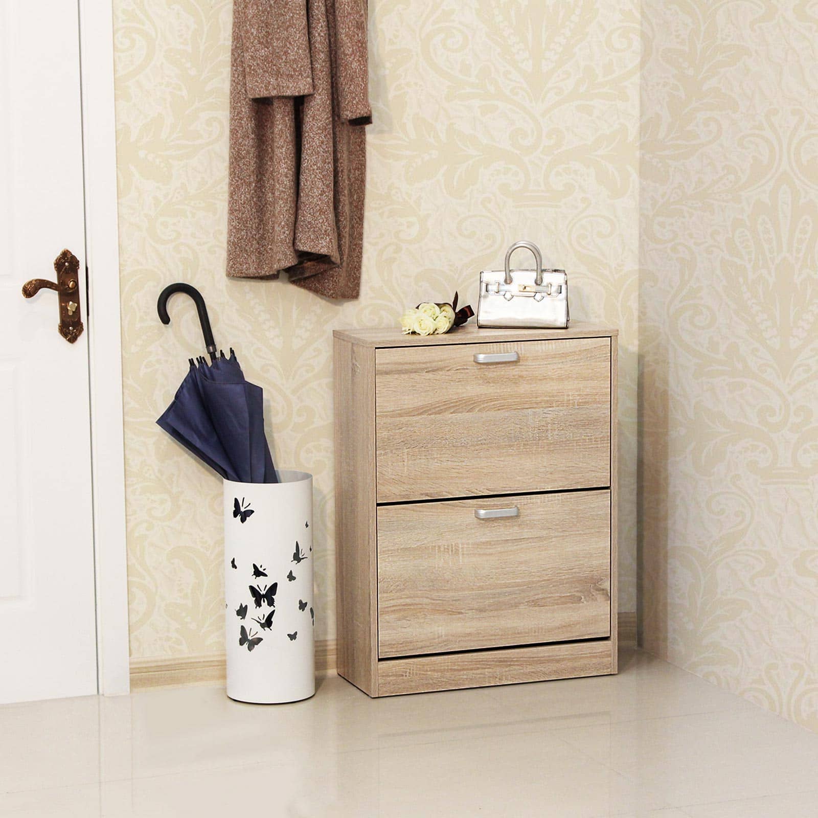 Schuhschrank 2 Klappen Holzoptik-B34LBC602H Schuhschrank 2 Klappen Holzoptik-B34LBC602H