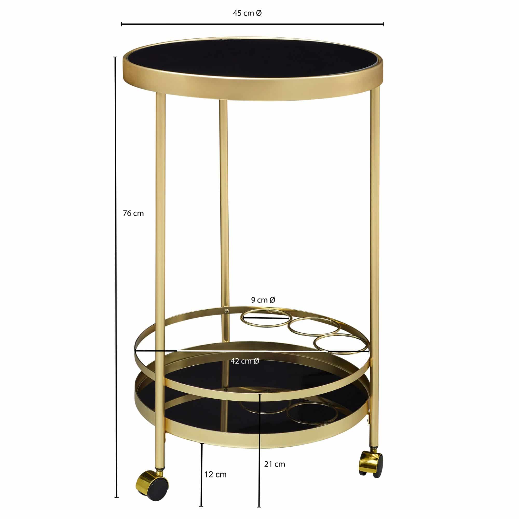 52221-Wohnling-Design-Servierwagen-Gold-Rund-42cm-2-Ebenen-Beistelltisch-auf-Rollen-mit-Glasplatte-Schwarz-Speisewagen-Kuechenwagen-Teewagen-kuchen-trolley-roll-tisch-sevierwagen Design Servierwagen Gold Rund Ø 45cm 2 Ebenen