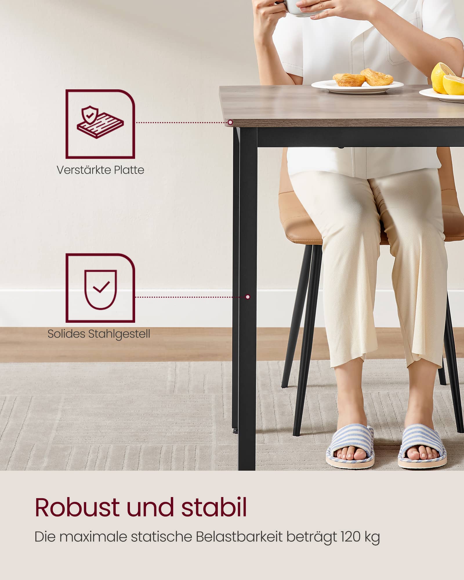 Esstisch 70 x 110 x 77 cm greige meliert-mattschwarz Esstisch 70 x 110 x 77 cm greige meliert-mattschwarz