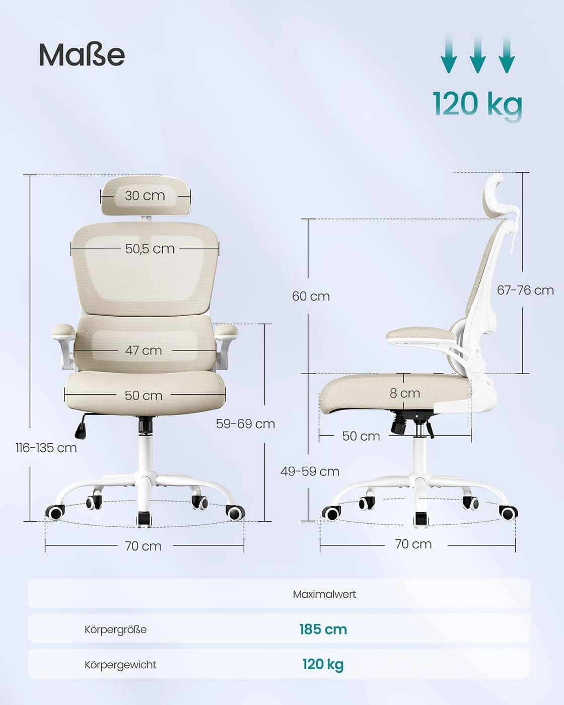 Ergonomischer Bürostuhl mit Netzgewebe und klappbaren Armlehnen Ergonomischer Bürostuhl mit Netzgewebe und klappbaren Armlehnen