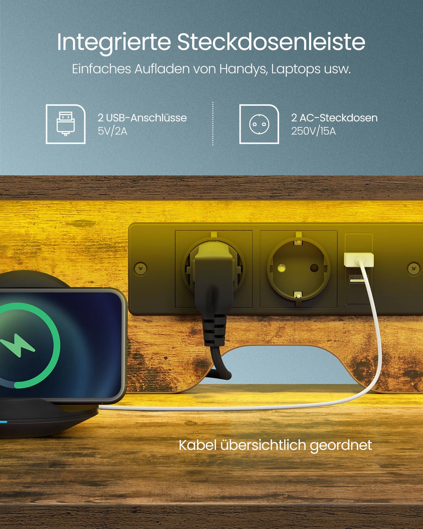 Schreibtisch mit Schubladen und Monitorständer vintagebraun Schreibtisch mit Schubladen und Monitorständer vintagebraun