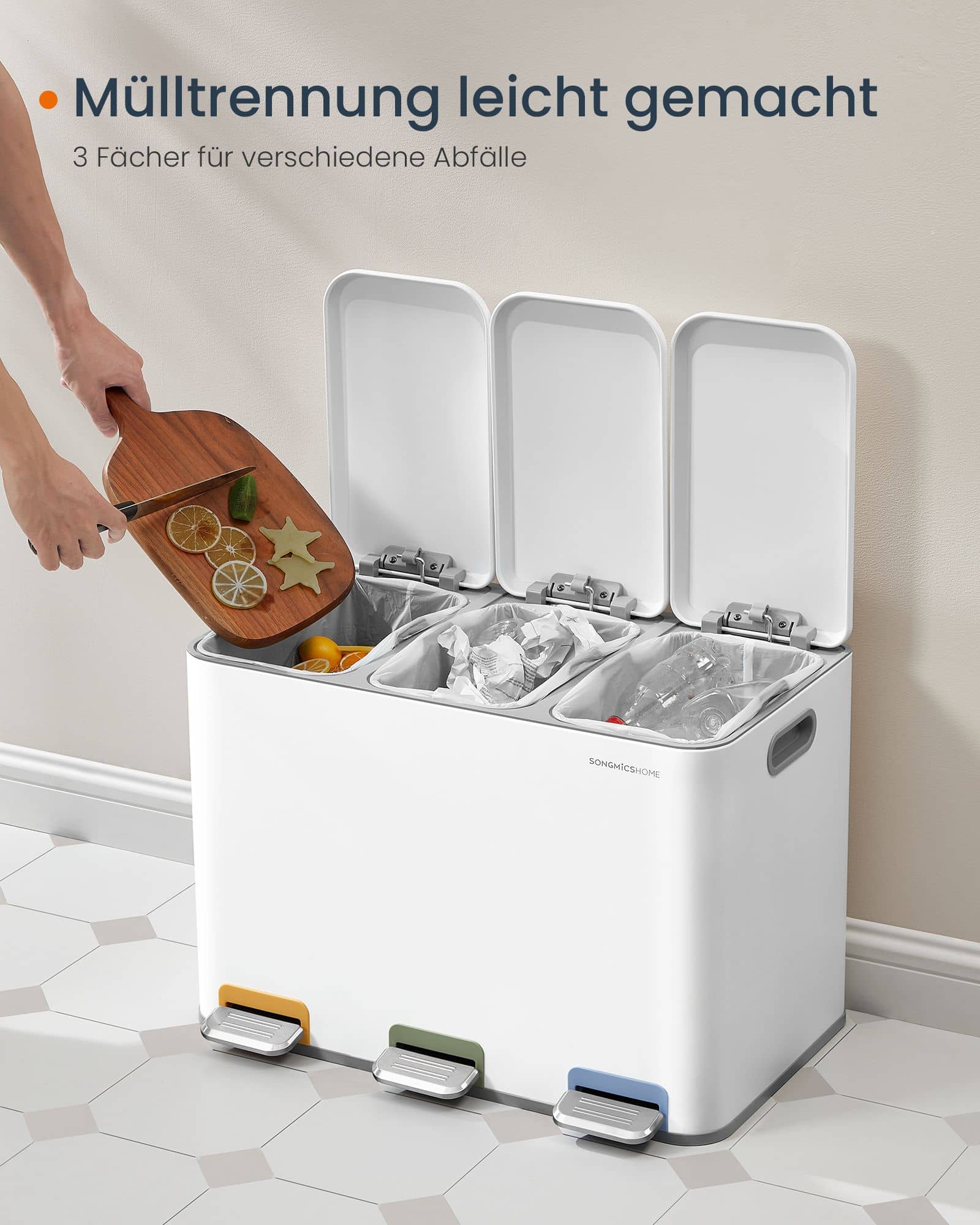 Mülleimer Küche 3 x 15 L Fächer wolkenweiß Mülleimer Küche 3 x 15 L Fächer wolkenweiß
