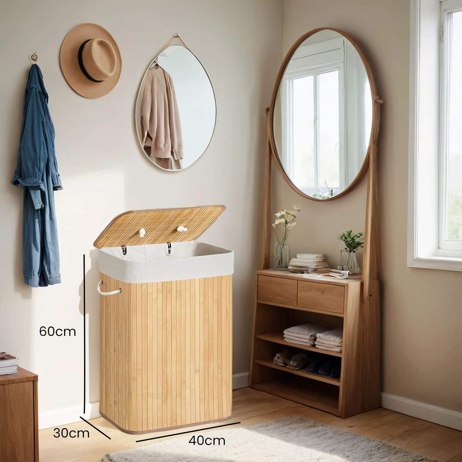 Wäschekorb mit Deckel, 72 L, Wäschesammler aus Bambus Wäschekorb mit Deckel, 72 L, Wäschesammler aus Bambus