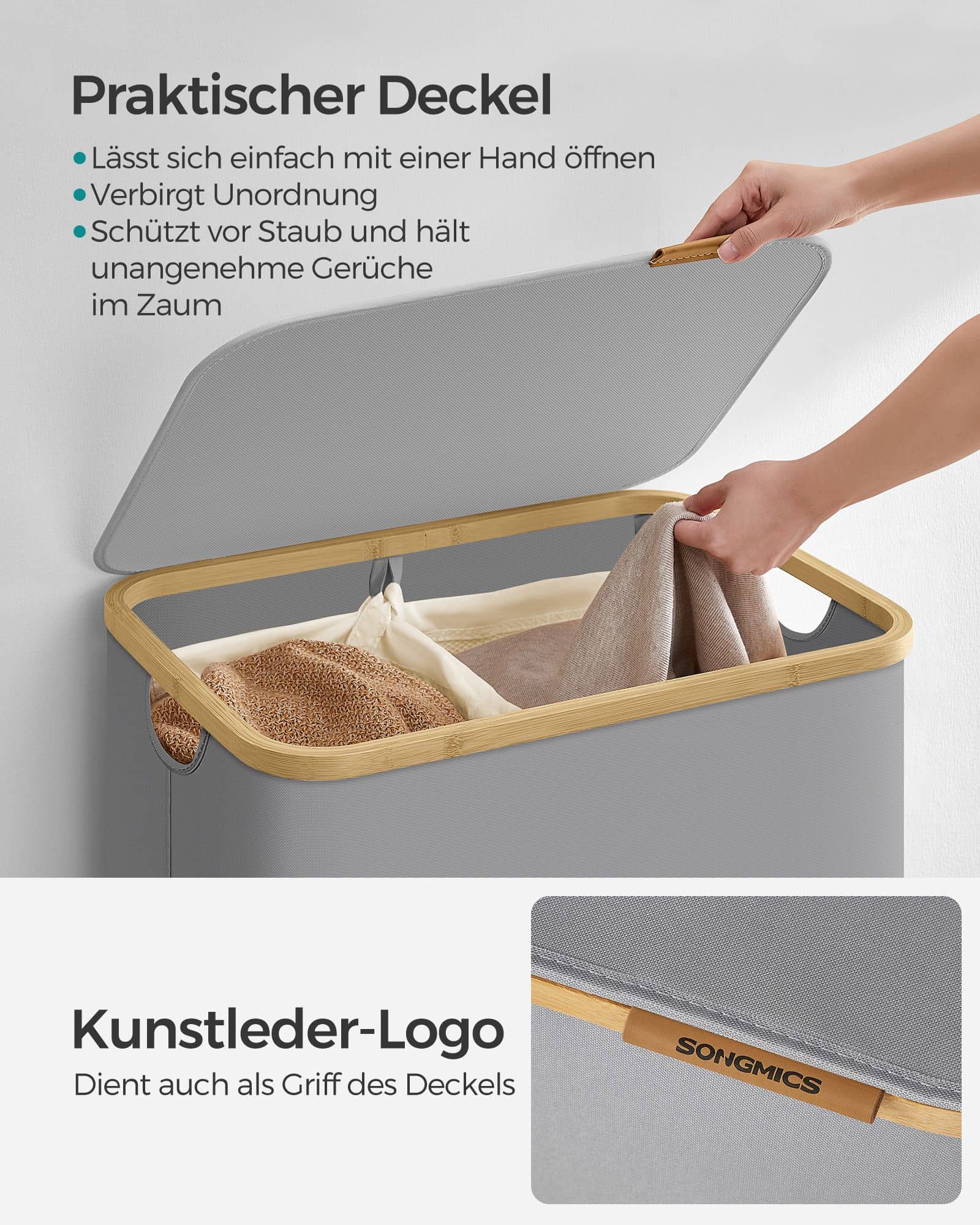 Wäschekorb 2 Fächer mit Deckel taubengrau Wäschekorb 2 Fächer mit Deckel taubengrau