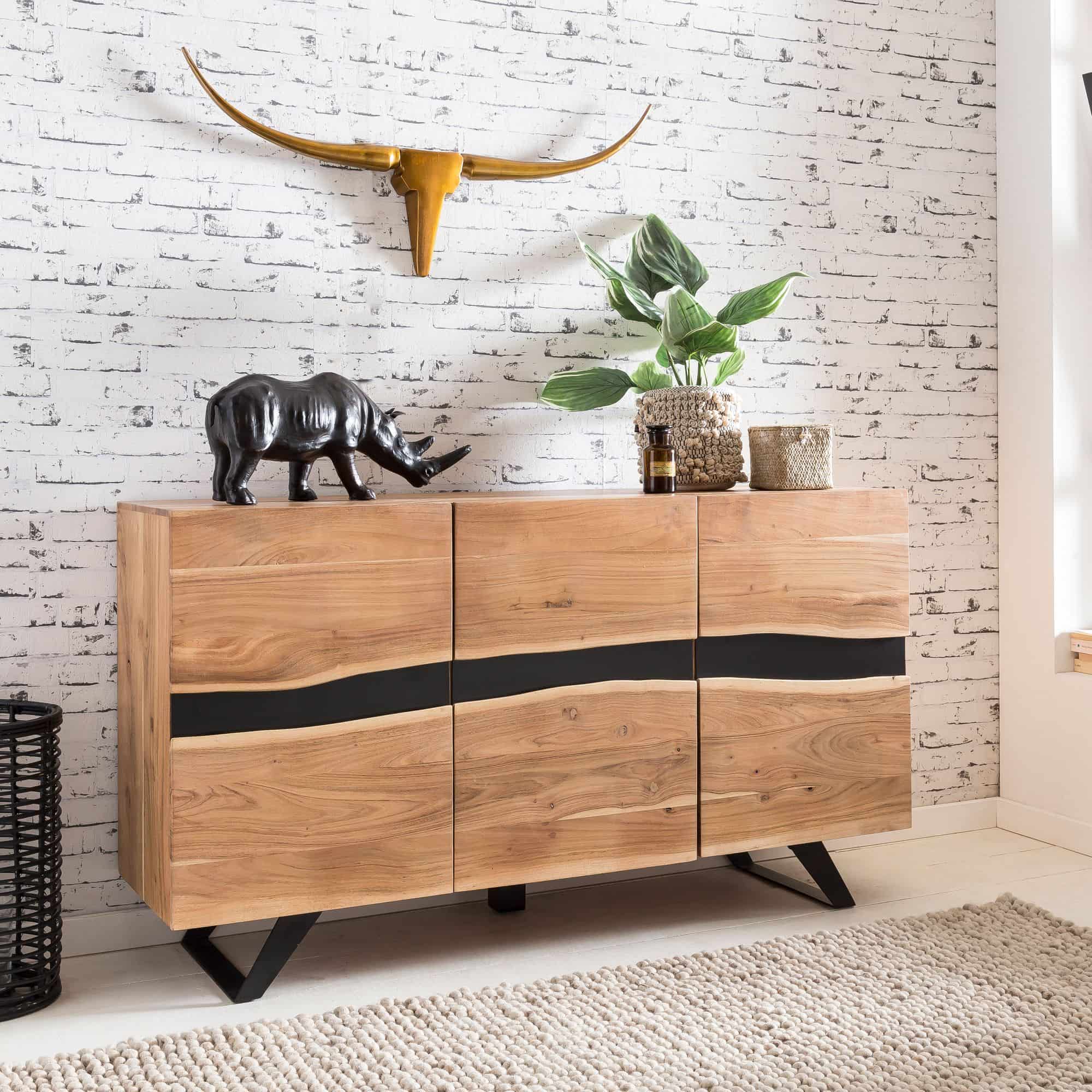 Sideboard 148 x 85 x 43 cm Massiv-Holz Akazie Natur Baumkante Anrichte Sideboard 148 x 85 x 43 cm Massiv-Holz Akazie Natur Baumkante Anrichte