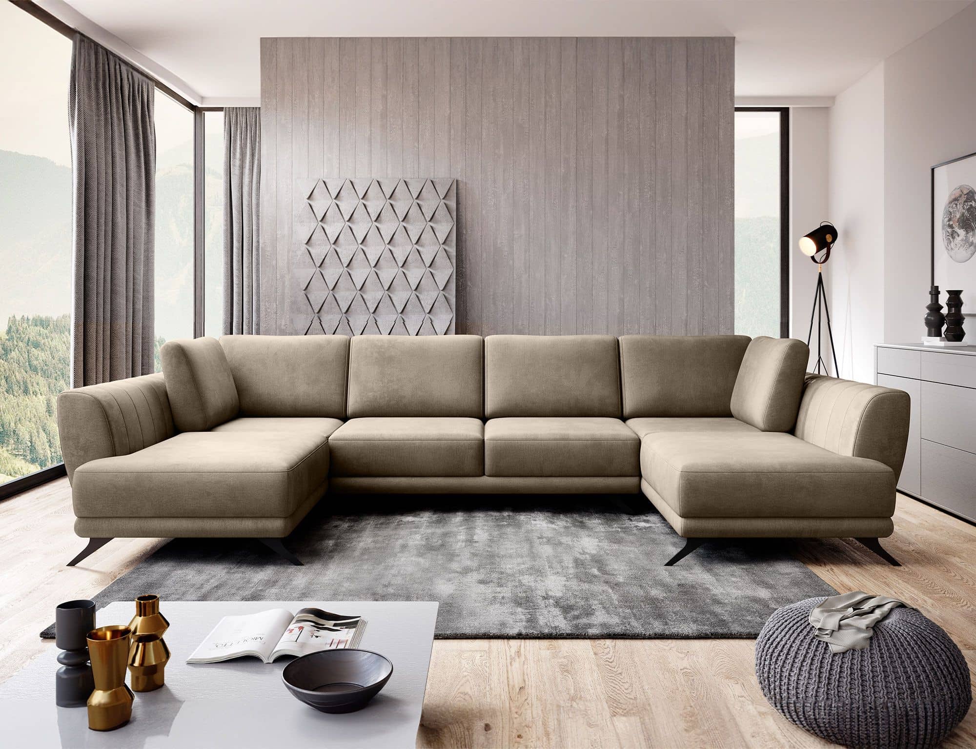 Wohnlandschaft Larco U-Form mit Schlaffunktion & Stauraum - Nube-Stoff Wohnlandschaft Larco U-Form mit Schlaffunktion & Stauraum - Nube-Stoff