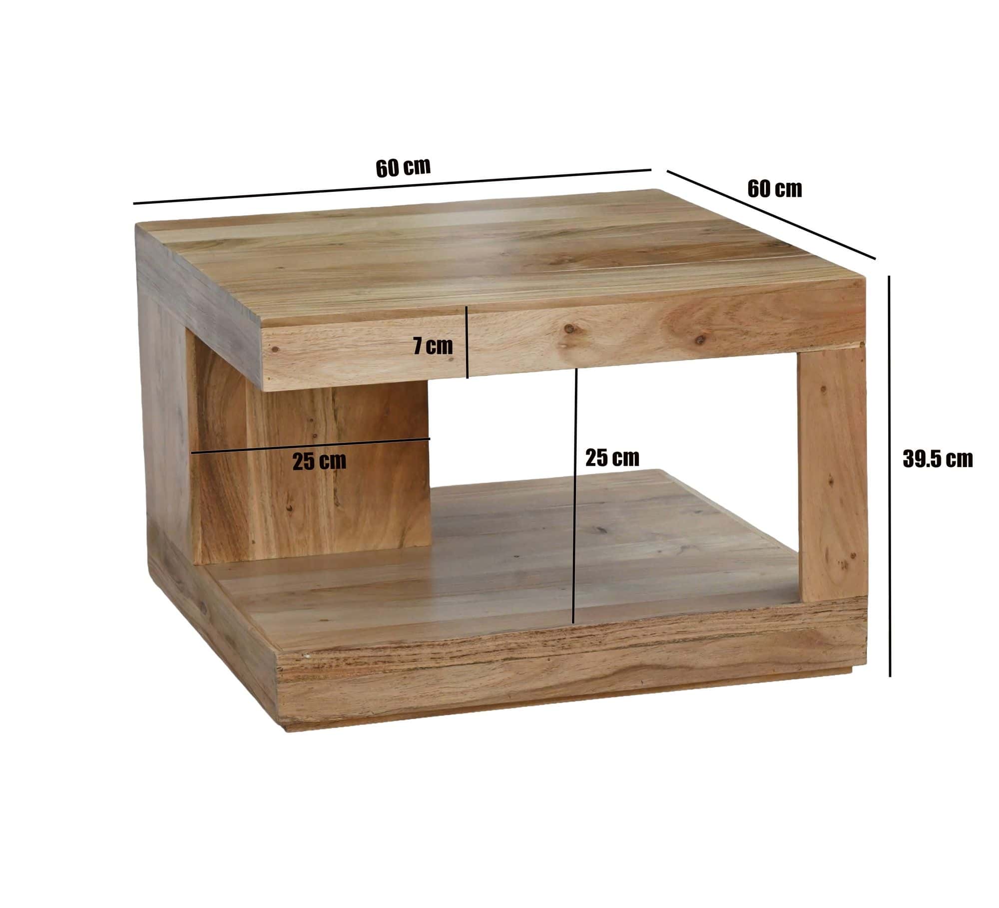 Couchtisch Akazie Massivholz 60cm - Quadratischer Wohnzimmertisch mit Ablagefach - Design Sofatisch Holz - Offener Loungetisch - Natur Beistelltisch Handmade Couchtisch Akazie Massivholz 60cm - Quadratischer Wohnzimmertisch mit Ablagefach - Design Sofatisch Holz - Offener Loungetisch - Natur Beistelltisch Handmade