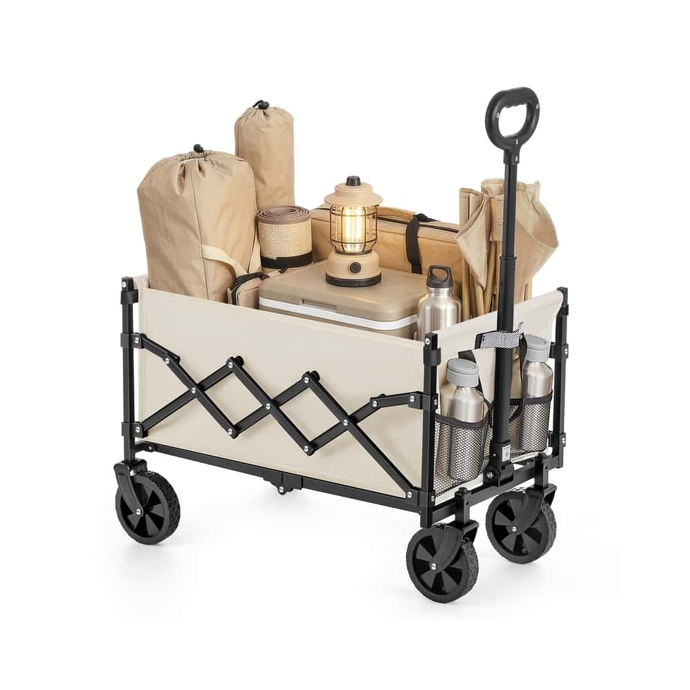 Kleiner Handwagen faltbar mit 4 verstärkten Rollen und Griff Sandbeige Kleiner Handwagen faltbar mit 4 verstärkten Rollen und Griff Sandbeige